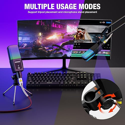 Miniatura 3 de Micrófono condensador multifunción, micrófono para juegos de luz RGB, XLR de 0.138 in, Plug and Play para PCportátilmezclador de interfaz de