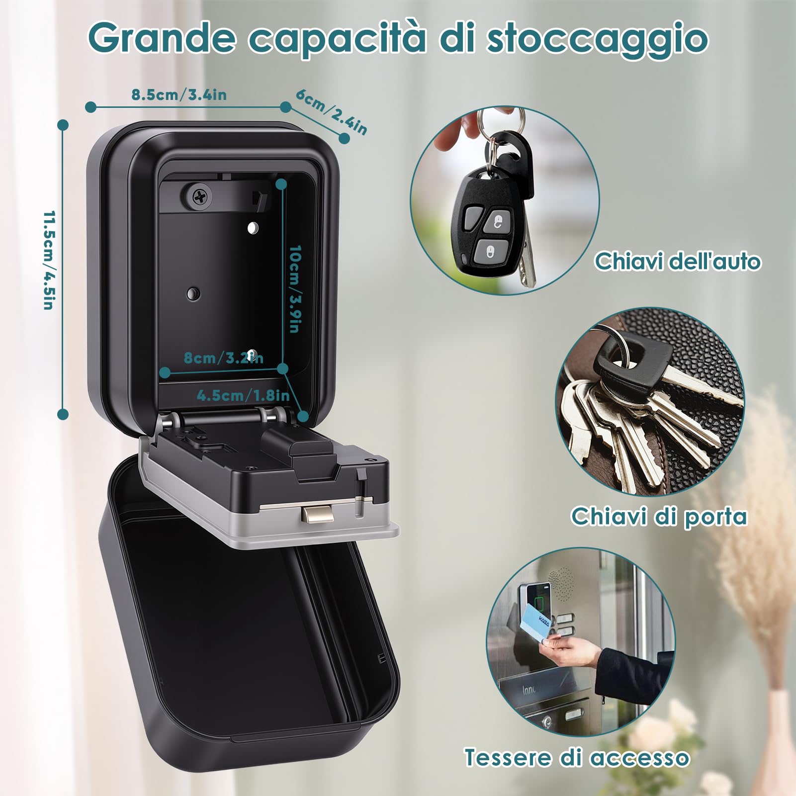 Cassetta Chiavi con Codice, Esterno Impermiabile Cassaforte di Sicurezza per Chiavi con Sblocco Remoto, Combinazione Muro Cassetta per Casa Scuola Ufficio Self Check In