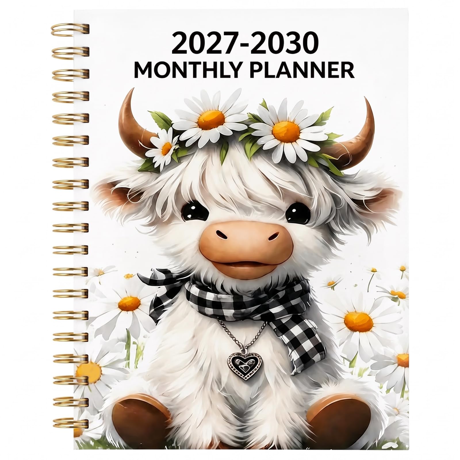 2027-2030 Monthly Planner, Highland Cow Planner Notebook with Spiral Bound