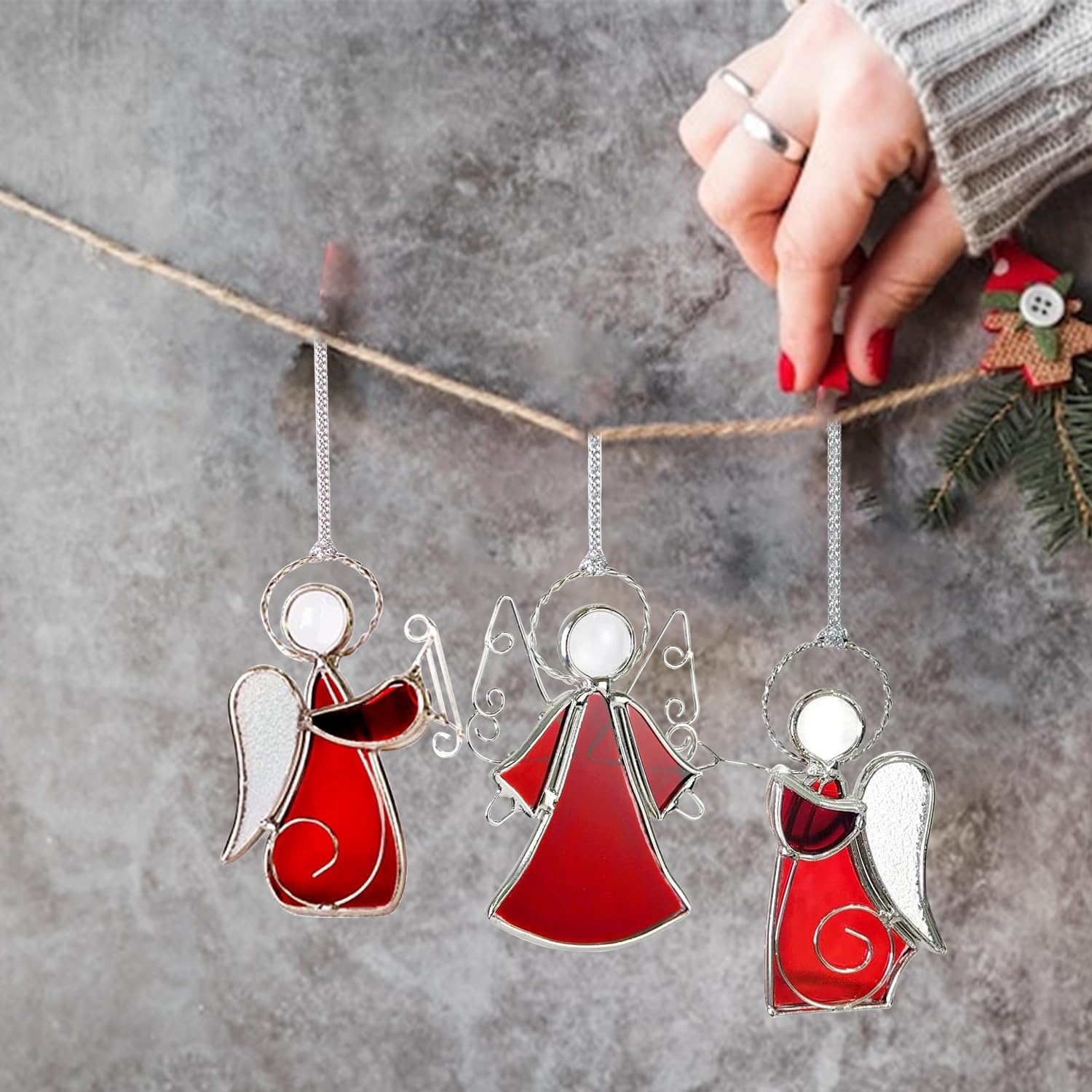 3PCS Handmade Angel Stained-Glass Sun-Catchers for Window Hangings, Stain Glass Angel Suncatchers Ornament Gifts for Women,Christmas Tree Decor Memorial Gifts for Mother's Day Valentine's Day - Image 6