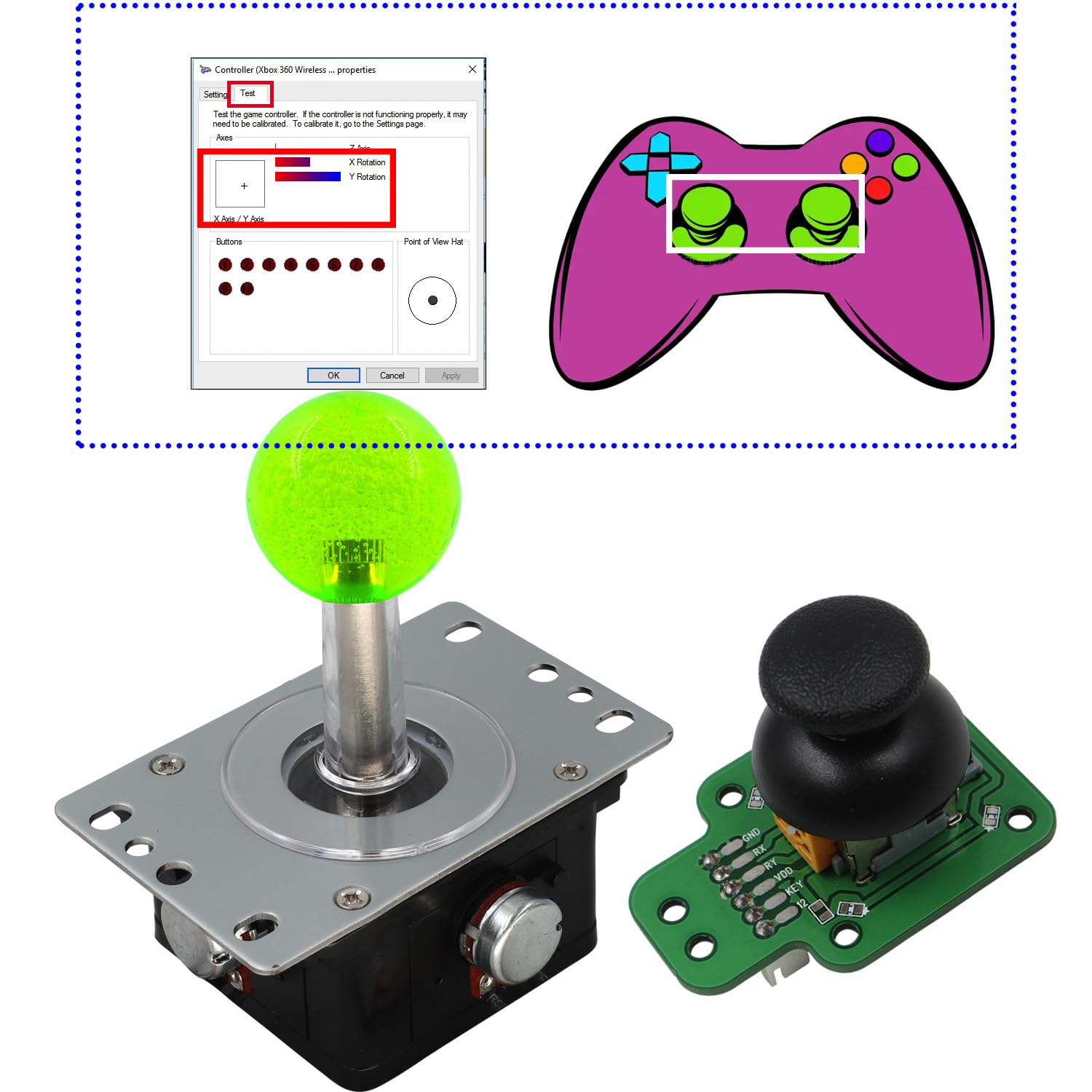 SJ@JX Arcade Game Controller 3D Gamepad Analog Stick Sensor Fly Joystick Microswitch MX LED Button USB Encoder Light Cable for PC MAME PS3 Android Raspberry Pi