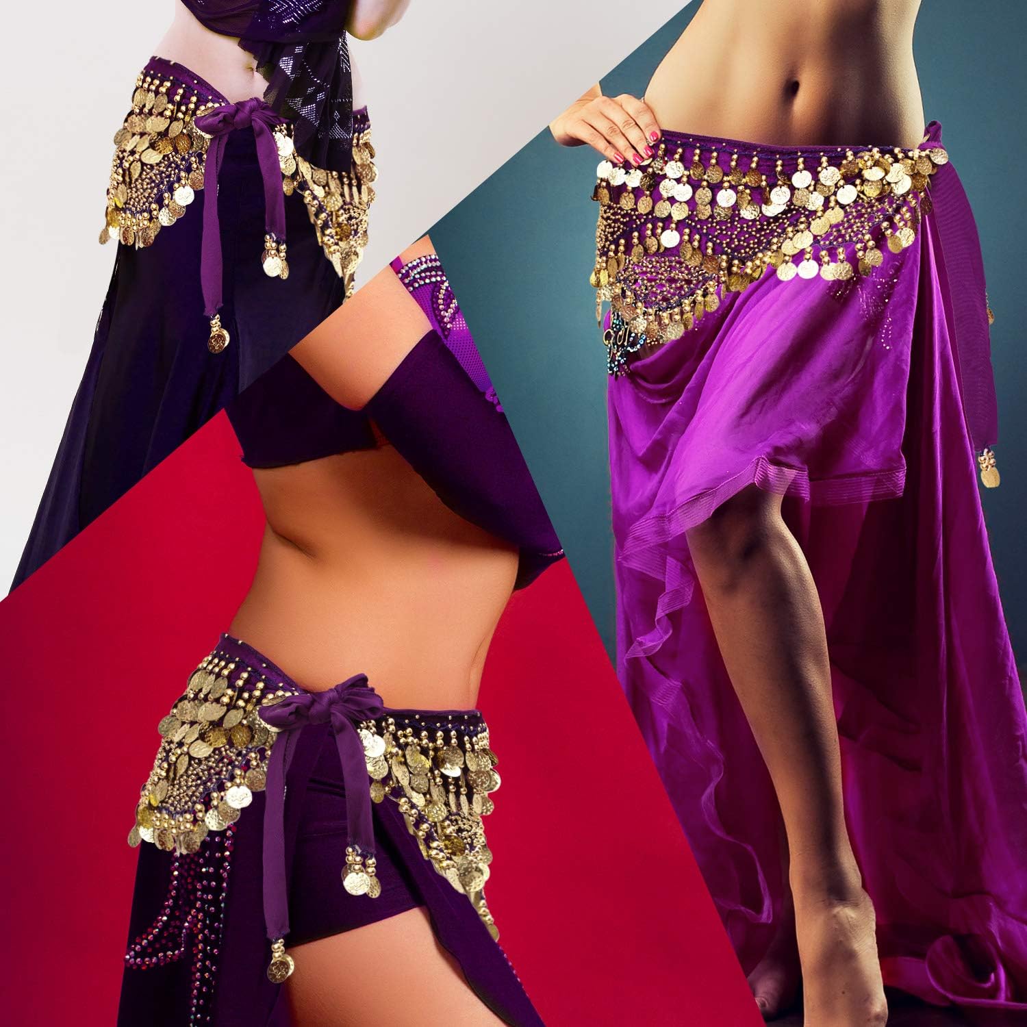 Women Gypsy Costume Accessories Gypsy Small Coins Headpiece Harness Bracelet and Bellydance Hip Scarf for Halloween - Image 3