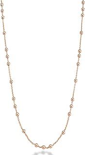 18K Yellow or Rose Gold Plated Italian Beaded Ball Rosary Long Wrap Layering Station Chain Necklace for Women, 60