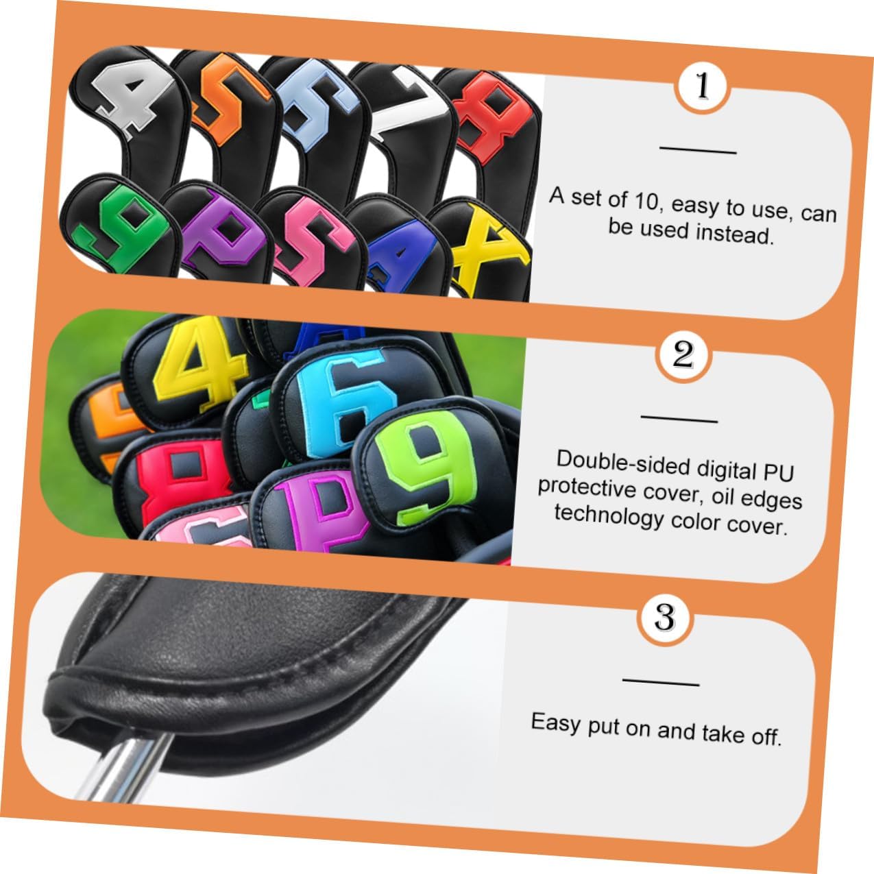 GARVALON 10pcs Waterproof Pu Golf Club Covers Putter Covers with Colorful Numbered Mallet Design Sleeve for Golfers