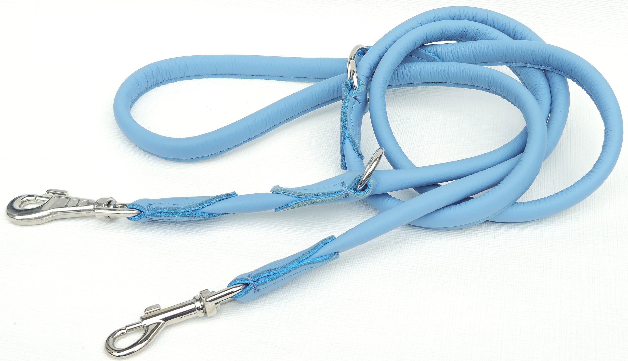 Runde HUNDELEINE 220cm/12mm, Nappa Leder, 3X verstellbar, für Hunde bis 50 Kg, Gelb, Türkis, Altrosa, Blau, Seladon (Himmel Blau)