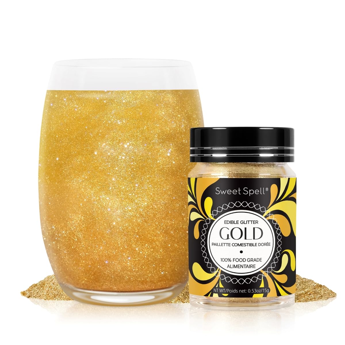 Sweet Spell Gold Edible Glitter (15g) - Shimmer Sparkles for Drinks, Cakes, Cocktails - 100% Edible & Food Grade Glitter, Vegan, Gluten-Free (Gold)