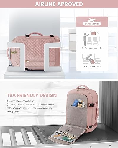 Vista 21 de LOVEVOOK Mochila para laptop para mujer, mochila de viaje, aprobada por aerolíneas de moda, Beige, Mochilas de viaje