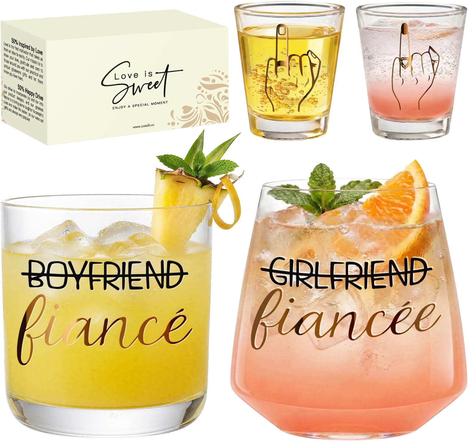4Pcs Engagement gifts for couples Ring Finger Wedding Funny Bride Wine Glass Mr and Mrs,Engagement present for Her Fiance Fiancee wine glasses,Mr Mrs Gifts for Bridal,Bachelorette