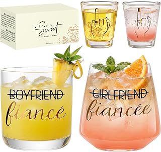 4Pcs Engagement gifts for couples Ring Finger Wedding Funny Bride Wine Glass Mr and Mrs,Engagement present for Her Fiance Fiancee wine glasses,Mr Mrs Gifts for Bridal,Bachelorette