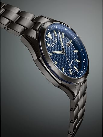 Citizen Men's Eco-Drive Weekender 3-Hand Date Watch in Black IP Stainless Steel, Blue Dial (Model: AW1147-52L)