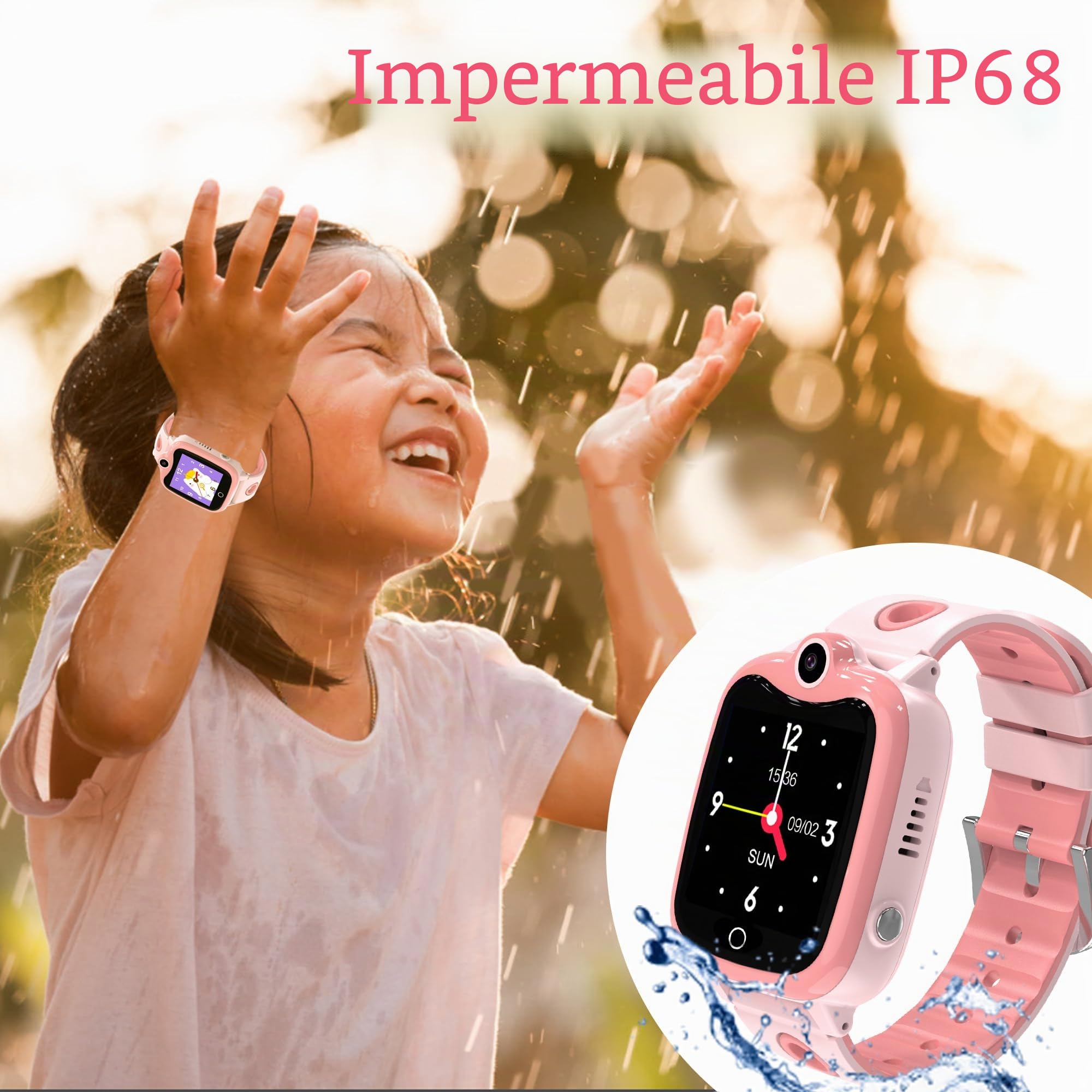 Smartwatch Bambini 4G, Orologio per Bambino Bambina Telefono con Videochiamata SOS Chat Vocale Sveglia Contapassi Modalità Classe Gioco, Impermeabile Smartwatch con SIM Regalo per Ragazza e Ragazzo