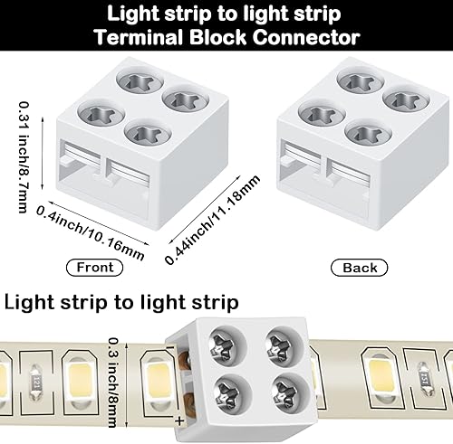 Miniatura 2 de Paquete de 25 conectores de cinta LED sin soldadura, cinta a cinta, conector de bloque de terminales atornillado, conectores LED de 2 pines para
