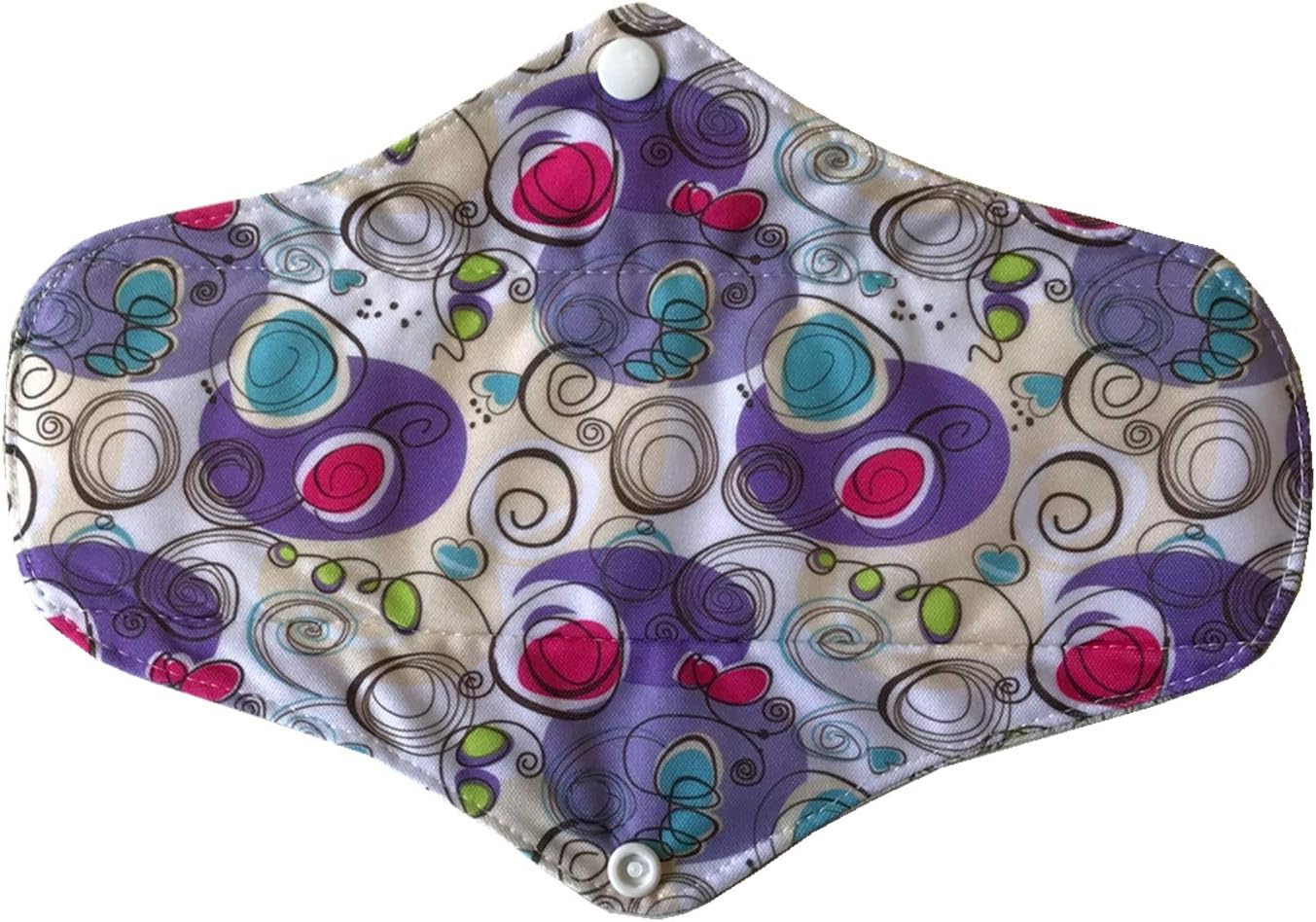 5 Pieces Charcoal Bamboo Mama Cloth/Menstrual Pads/Reusable Sanitary Pads (Swirl Purple, Regular (10 inch))