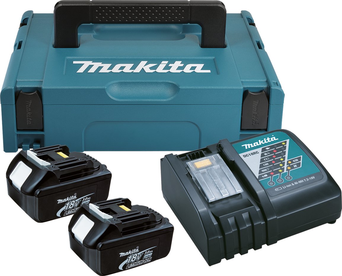 Makita 196693-0 zestaw zasilania z 2 bateriami (3 Ah), ładowarką i obudową