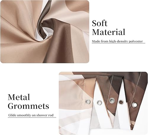 Miniatura 4 de Cortina de ducha marrón, moderna cortina de ducha abstracta gris y marrón a rayas para baño, cortina de ducha impermeable marrón con ganchos, 72 x