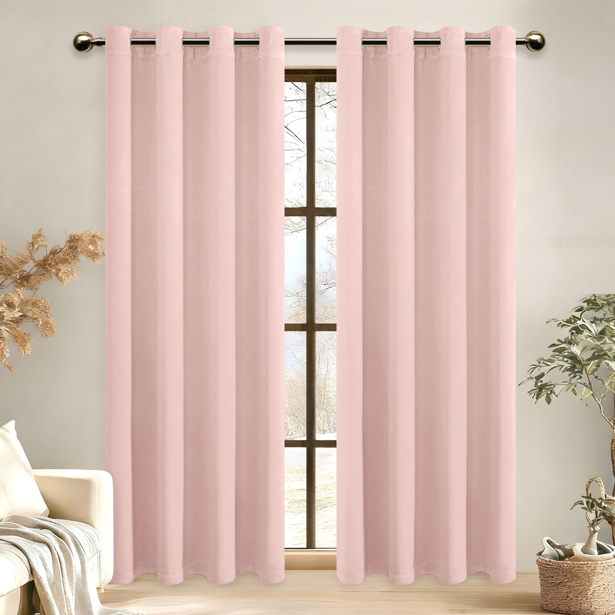 DWCN Pink Blackout Curtains 52x84 Drop Thermal Insulated Eyelet Curtains for Living Room 2 Panles — image 1