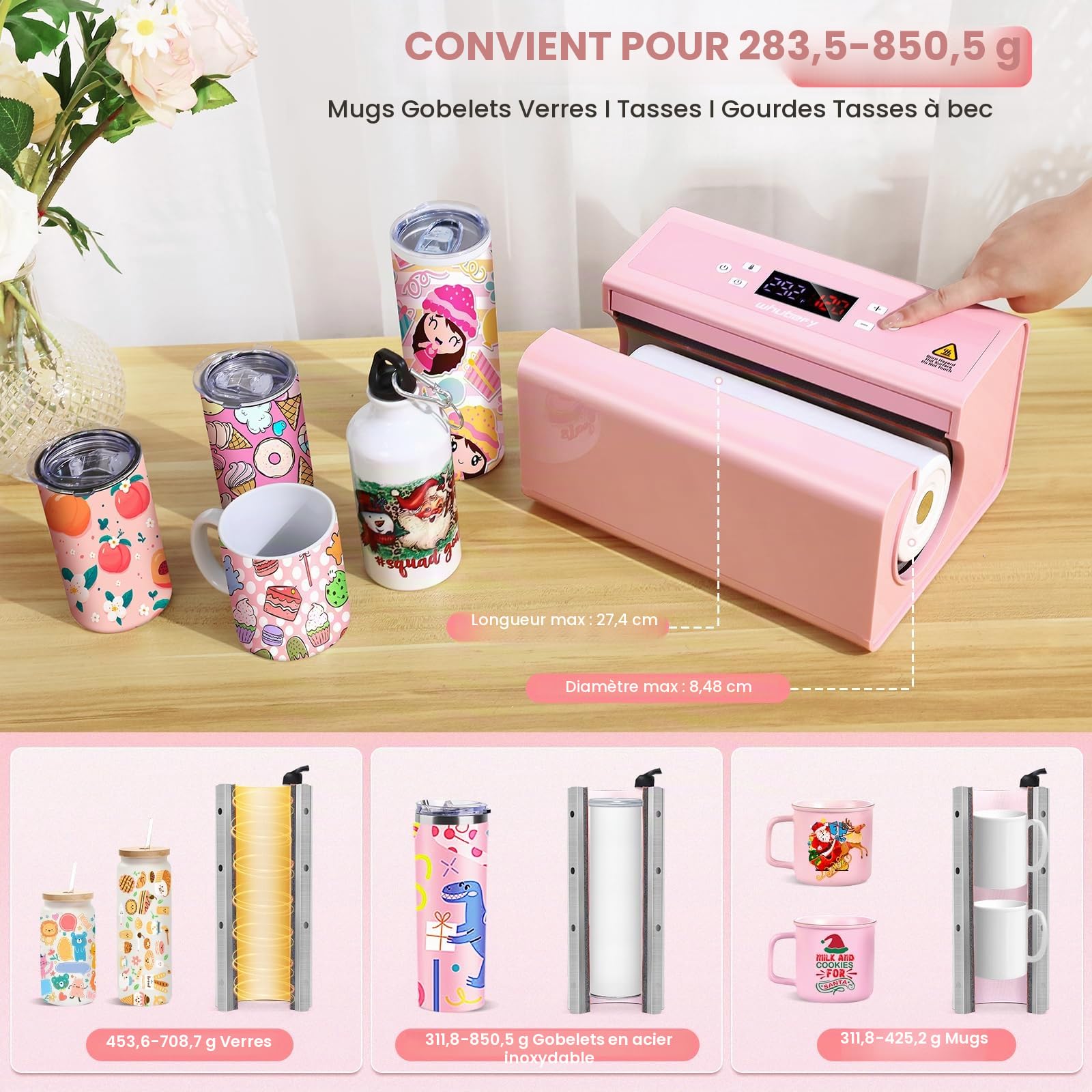 Presse à Chaud pour Tasses 30 OZ - Presse Automatique à Tasses Mugs Durable et efficace - Presse de Transfert - Articles Personnalisés Sublimation - Rose