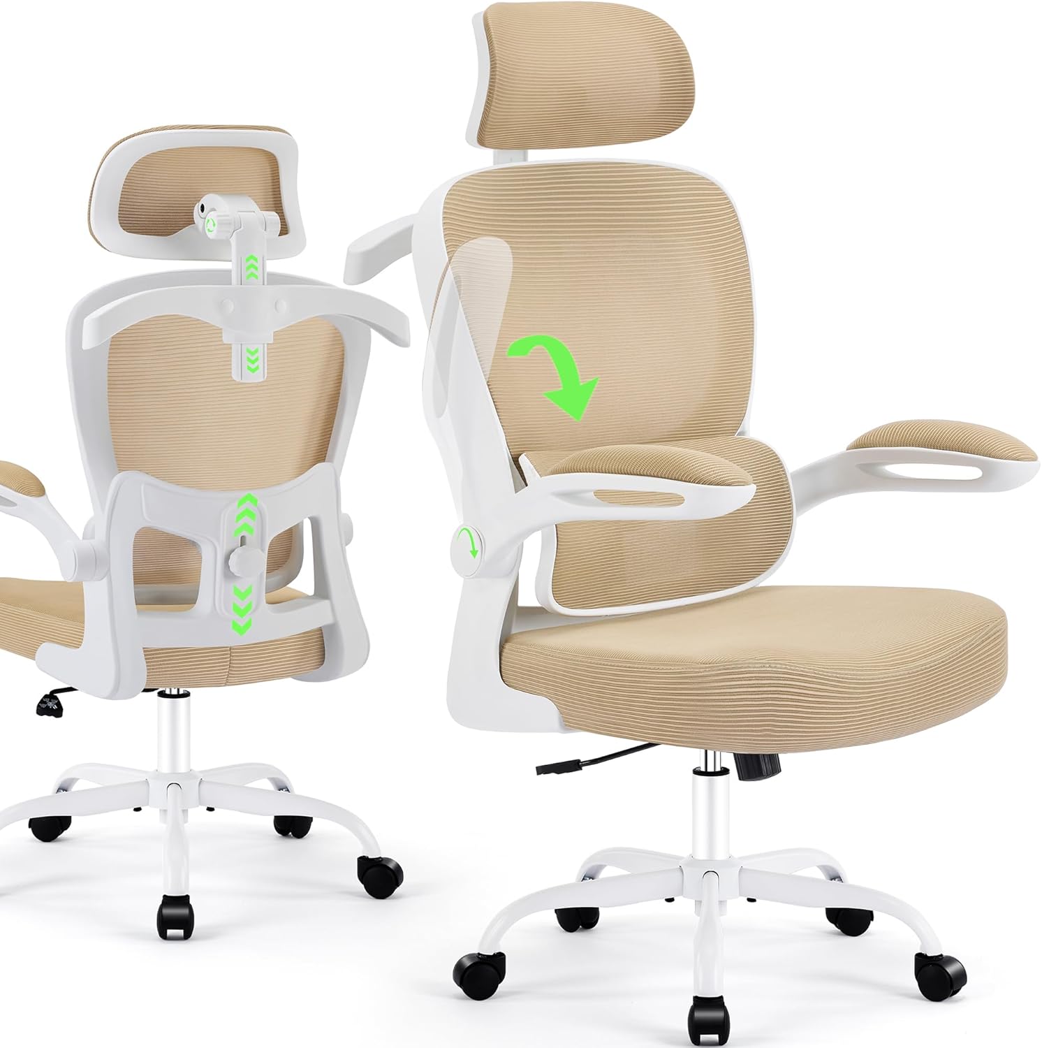 AreShark Office Chair Ergonomic Desk Chairs with Adjustable Lumbar Support& Headrest Hanger, High Back Breathable Mesh Chair with Wheels, Rolling Swivel Comfy Task Computer Chair for Home Work Gaming