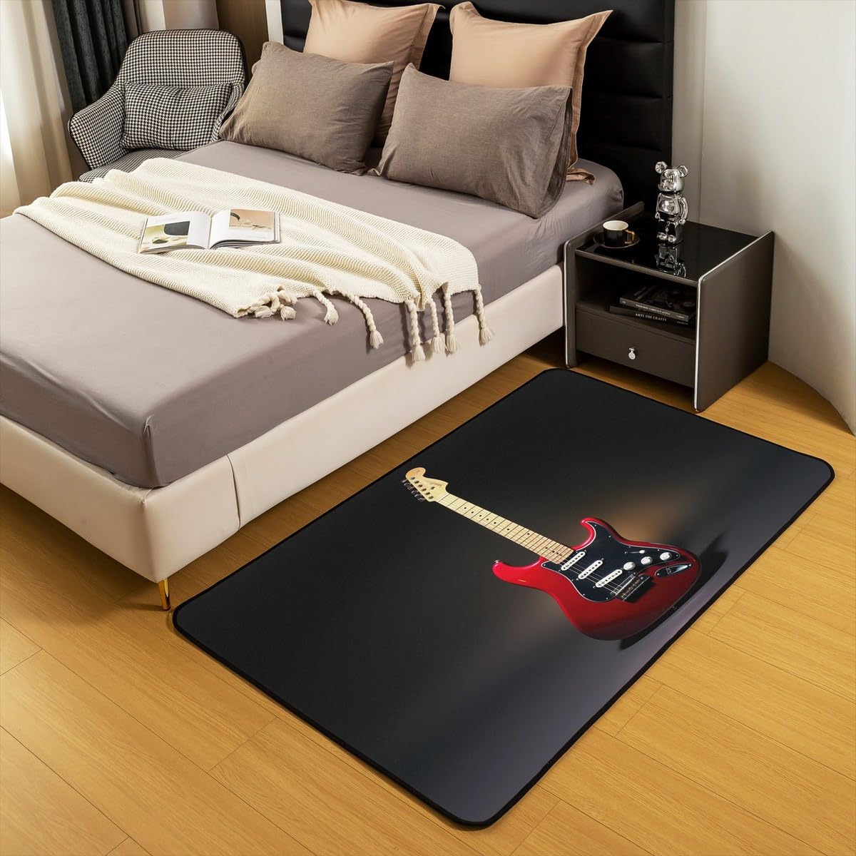 Homewish Alfombra de guitarra de 100 x 150 cm, decoración de dormitorio, temática de música pop, alfombra decorativa de instrumentos musicales 3D para niñas, niños, adolescentes y jóvenes
