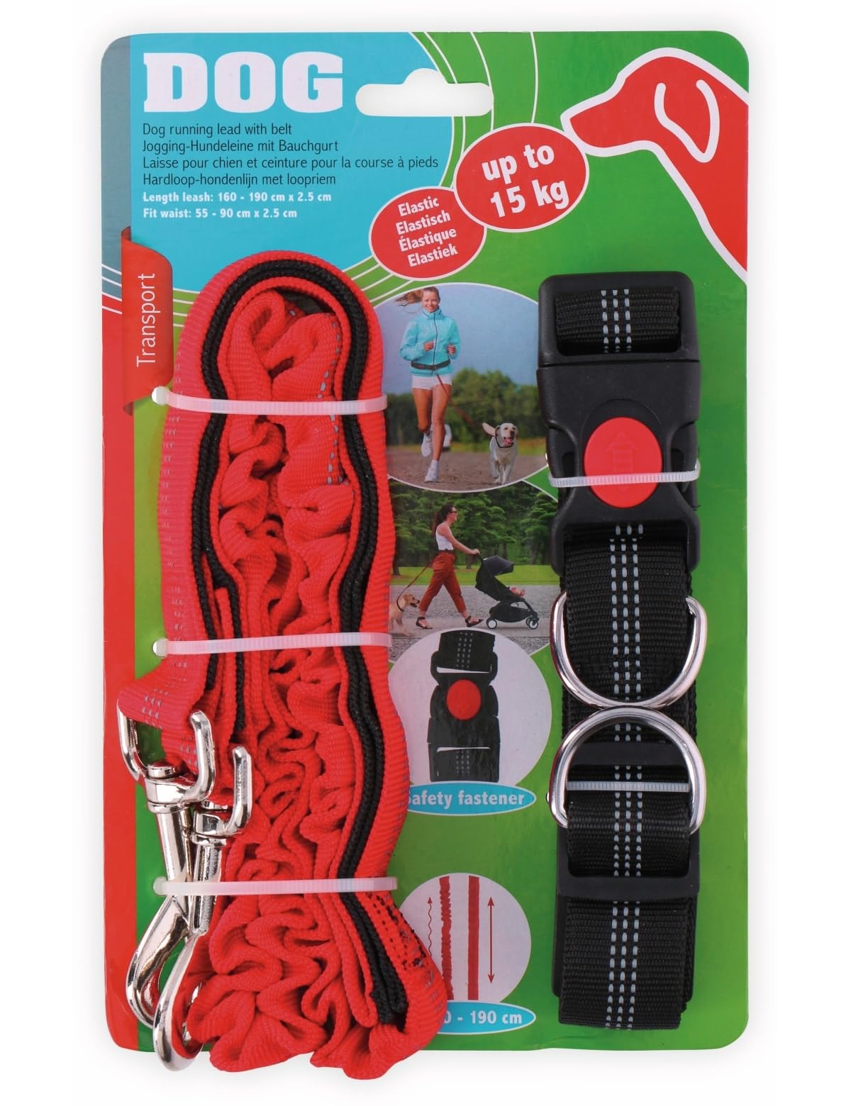 maxxpro Jogging Lead - Dog - Harnesses, Collars & Leads for Dogs - Adjustable Between 160-190 cm - Red - Image 2
