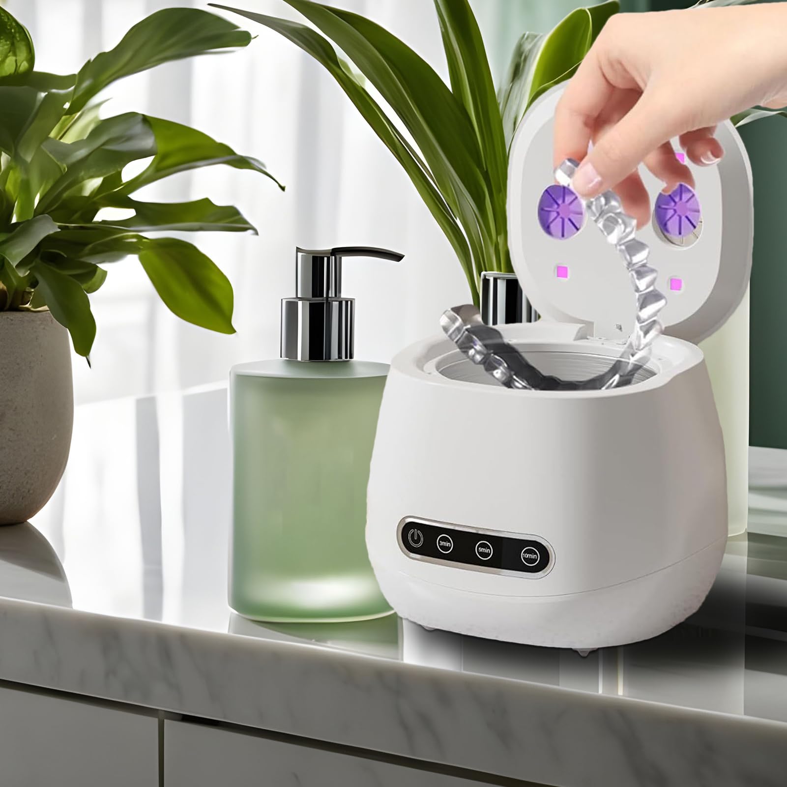 Paradenti Cleaner, detergente per protesi, compatto, in acciaio inox, versatile, in acciaio inox, leggero e portatile, dispositivo di pulizia per allineatore per casa e viaggi, per bambini e adulti | versatile, in acciaio , leggero e portatile, dispositiv
