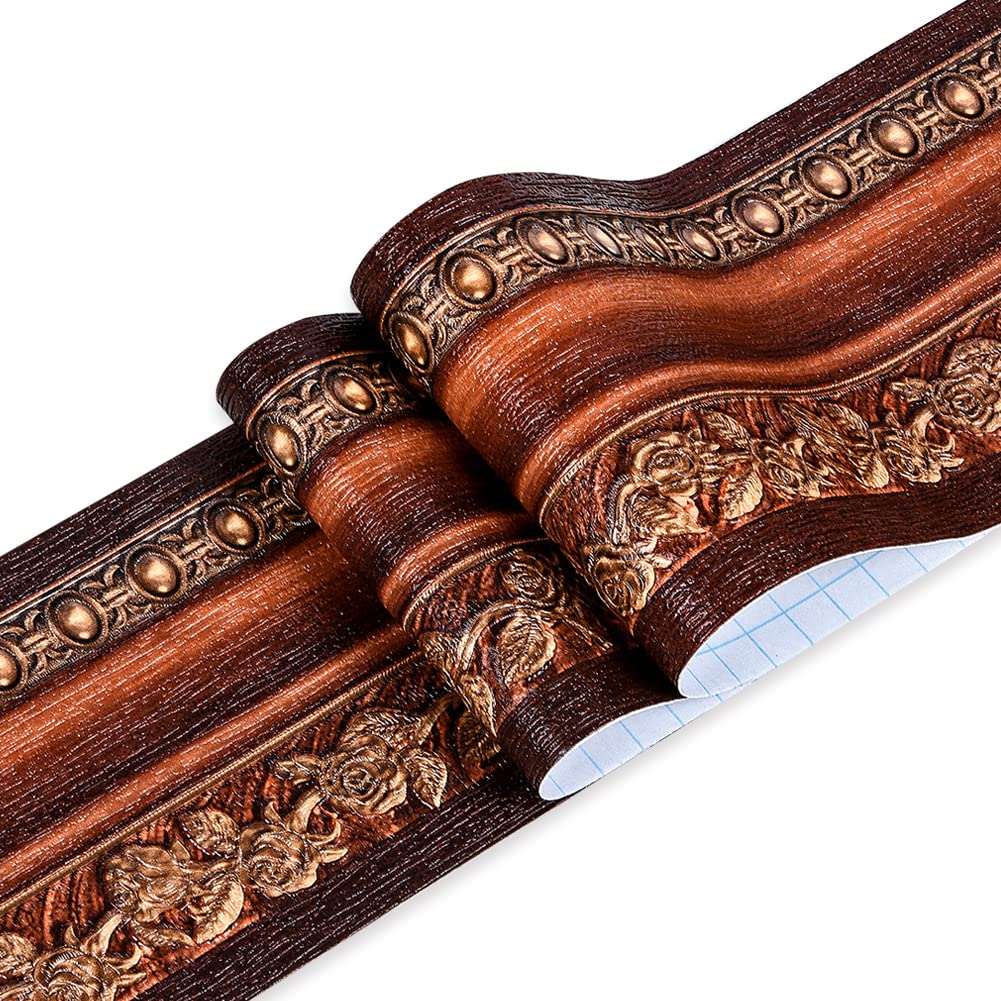 101 Floral Pattern Peel and Stick Wallpaper Border Dark Brown Rose Flower Removable Self Adhesive Vinyl Stickers Decorative Molding Tiles Baseboard Wall Sticker 4.2'' x16.4ft