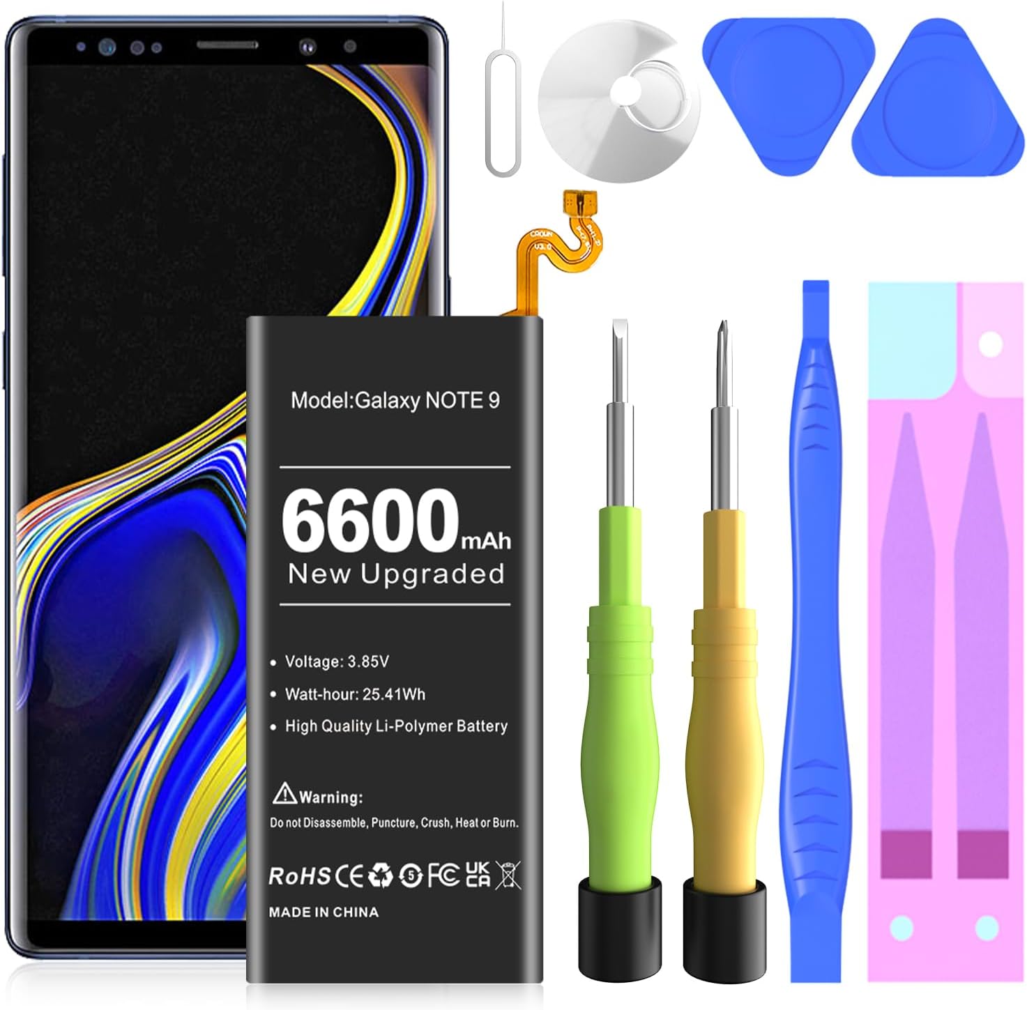 Note 9 Battery Replacement Kits,[6600mAh](2024New Upgraded) Compatible with Samsung Galaxy Note 9 N9600 SM-N9600 with Tools