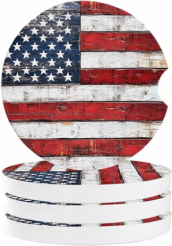 Miniatura 9 de Portavasos retro con la bandera estadounidense para mujeres/hombres, paquete de 4 posavasos absorbentes de cerámica para bebidas, juego de posavasos