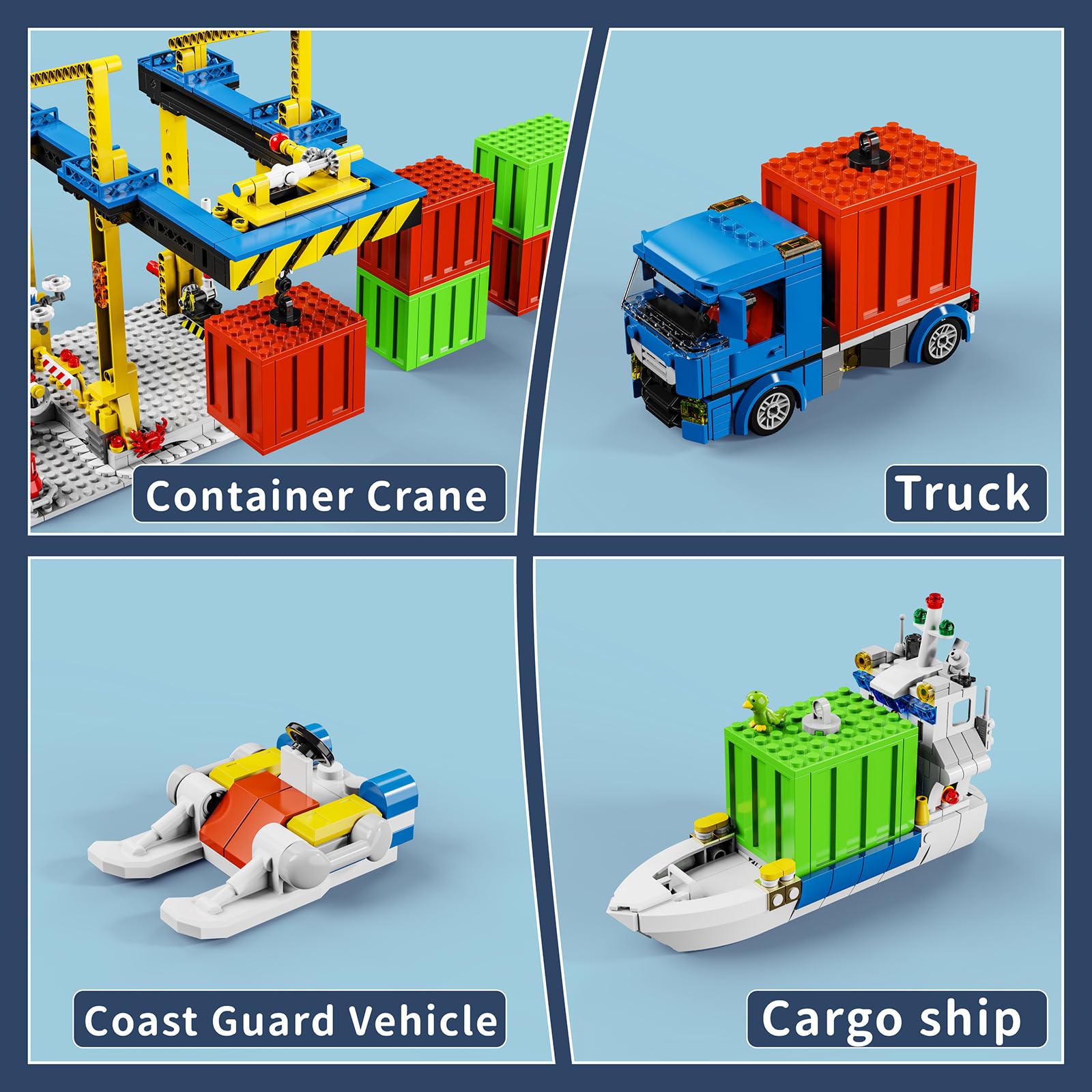 QLT QIAOLETONG City Seaside Harbour Building Block Set, with Cargo Ship, Container Cranes, Truck and Boat Building Model Kit - Image 4