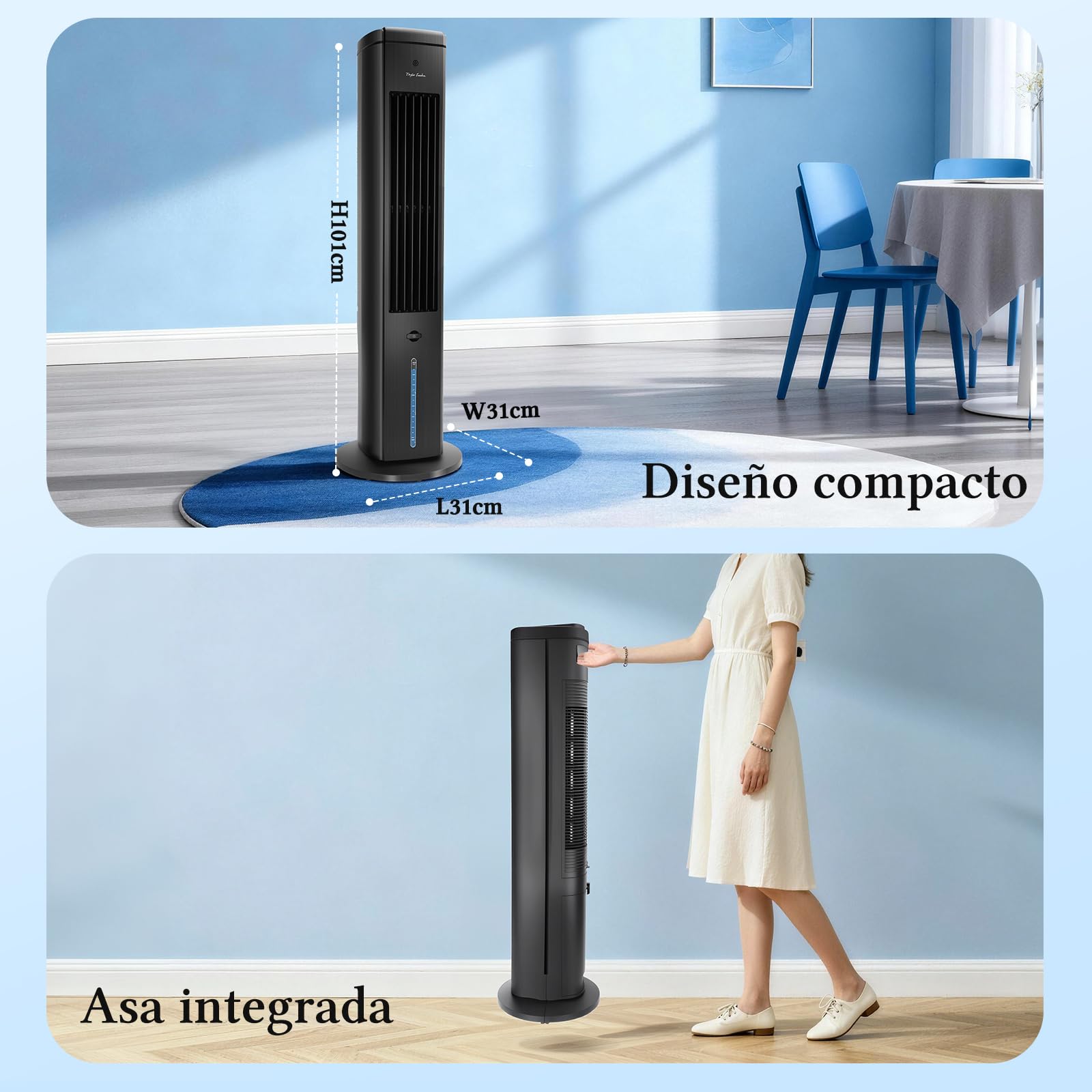 Taylor Swoden Climatizador Evaporativo Silencioso 5 en 1 con Tecnología ION y Difusor de Aromas, Enfriador de Aire, 5L, Oscilación 75°, 3 Velocidades/Modos, Temporizador 7h, Mando a Distancia, Negro