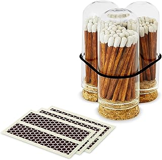2" Carrot Cake Matches w/ 3 Mini Cloche Jar + Striker Stickers Included | 100 Brown Stick White Tip Decorative Matches & Small Glass Holder | Gifts, Home Decor & Candle Accessory by Thankful Greetings