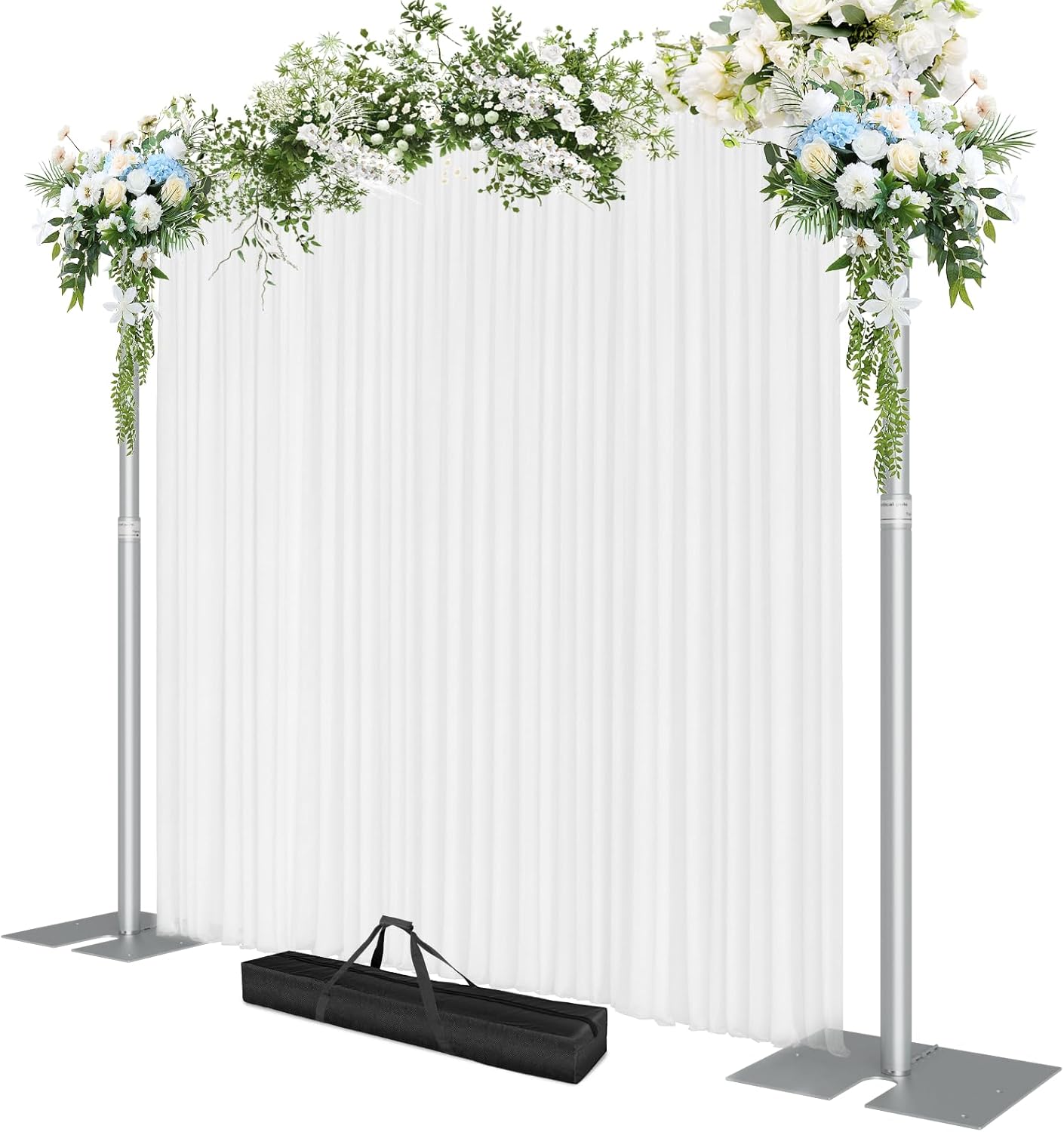 EMART Heavy Duty Backdrop Stand, 10x10Ft Adjustable Pipe and Drape kit with 9.26 LBS Steel Flat Base, Sturdy Metal Diy Photo Background Frame for Parties, Events, Wedding, Photography - Silver