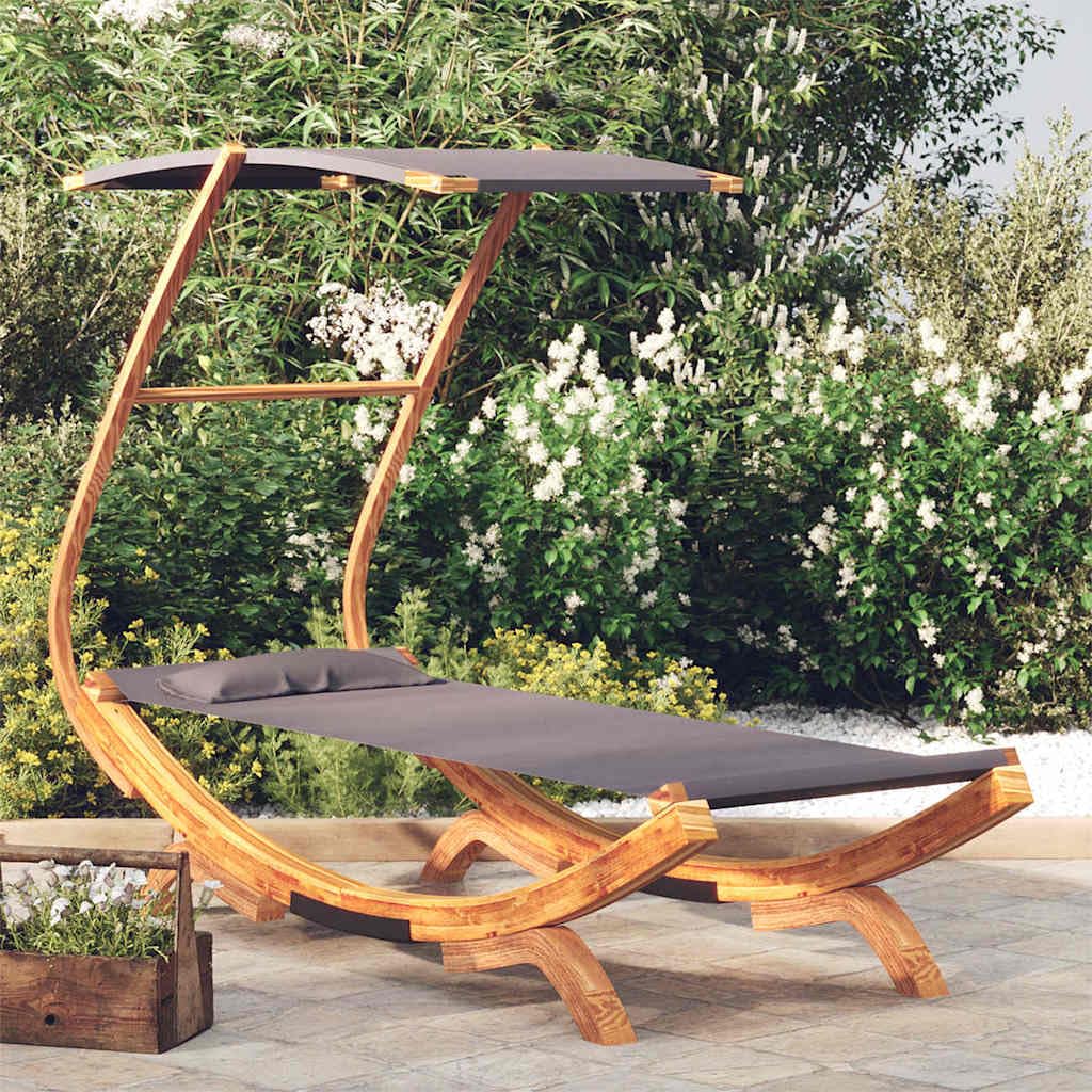 Lettino da giardino con tetto, in legno massello, 100 x 190 x 134 cm, antracite, lettino da giardino con protezione solare, isola sdraio per terrazza, balcone, isola relax, resistente alle
