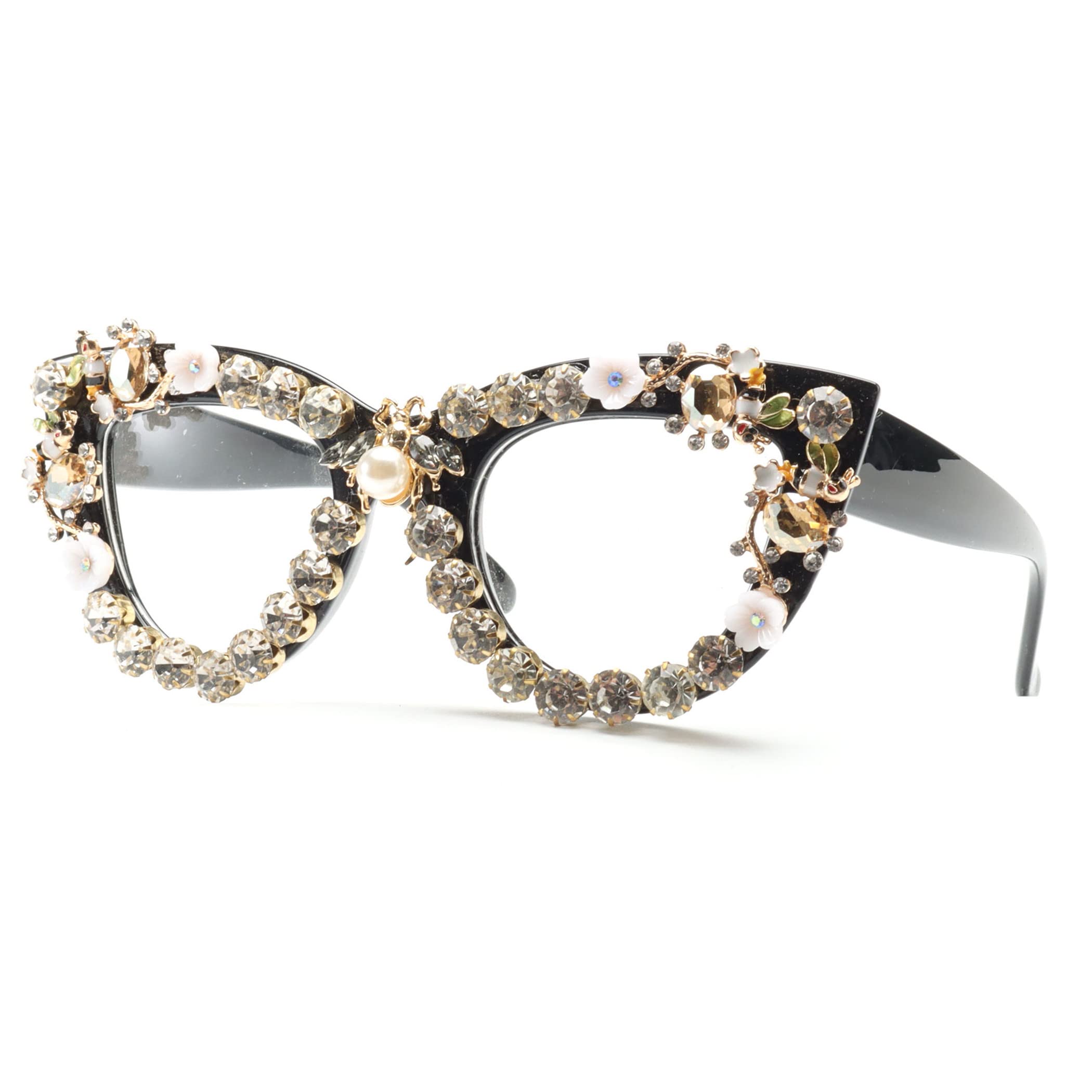 bullabulling Fashion Crystal Cateye Ladies reading glasses Trim Jeweled Frame - Costume Glasses (white, 2.0)