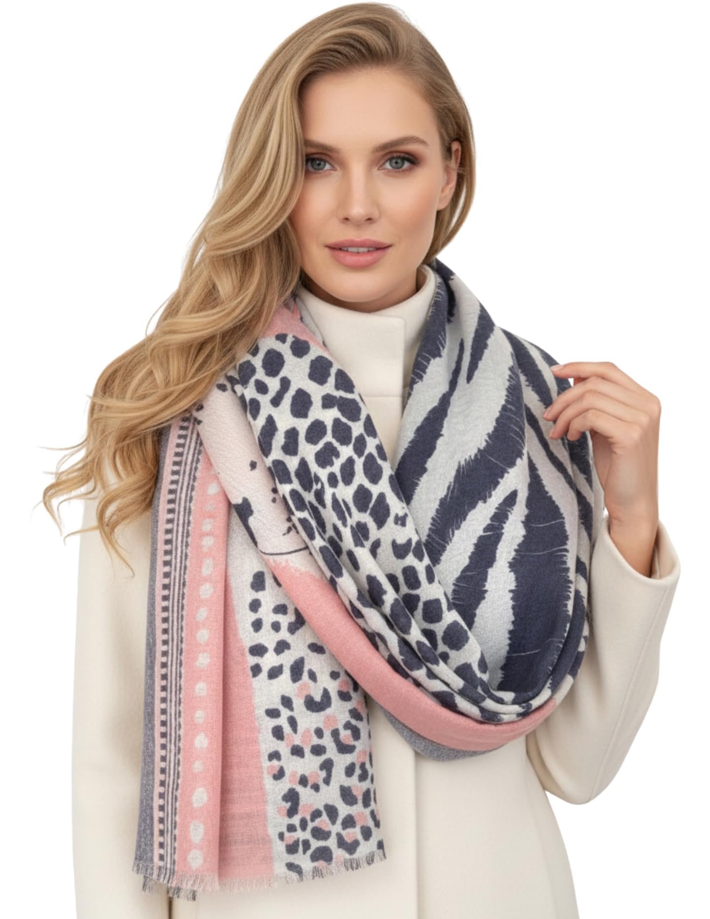 Women Animal Leopard Print Scarf - Ladies Scarves with Stripe, Leopard Print Gifts, Pashmina Shawl, Long Winter Wrap Wearable Blanket, Womens Neck Scarf Shawl Scarfs (Tiger Leopard: Pink)