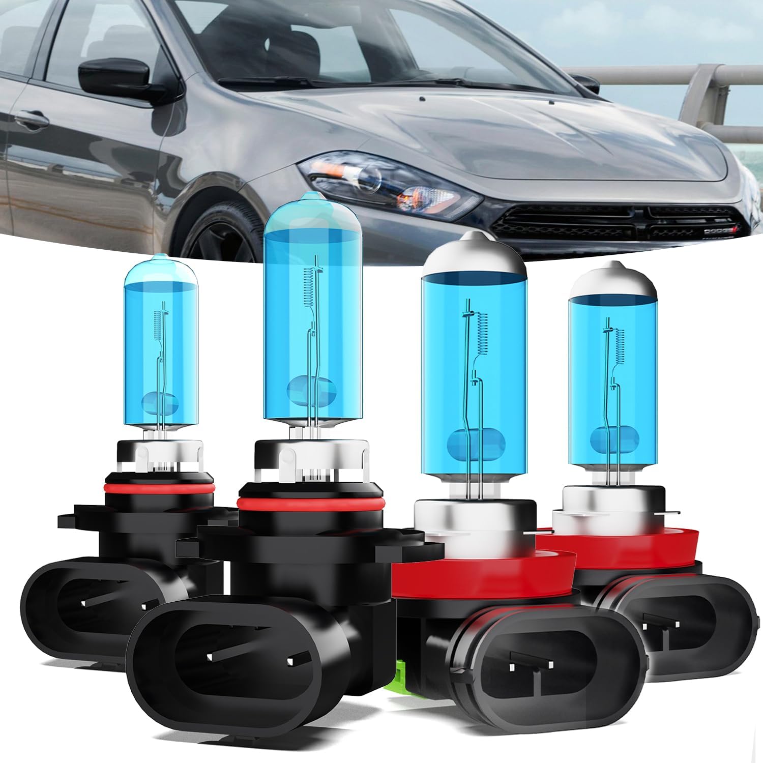 Halogen Headlights Fit for Dodge Dart 2013-2015 Headlight Bulbs,9012 High/Low Beams+ h11 Fog Lights Bright Front Lights,Plug And Play,Pack of 4