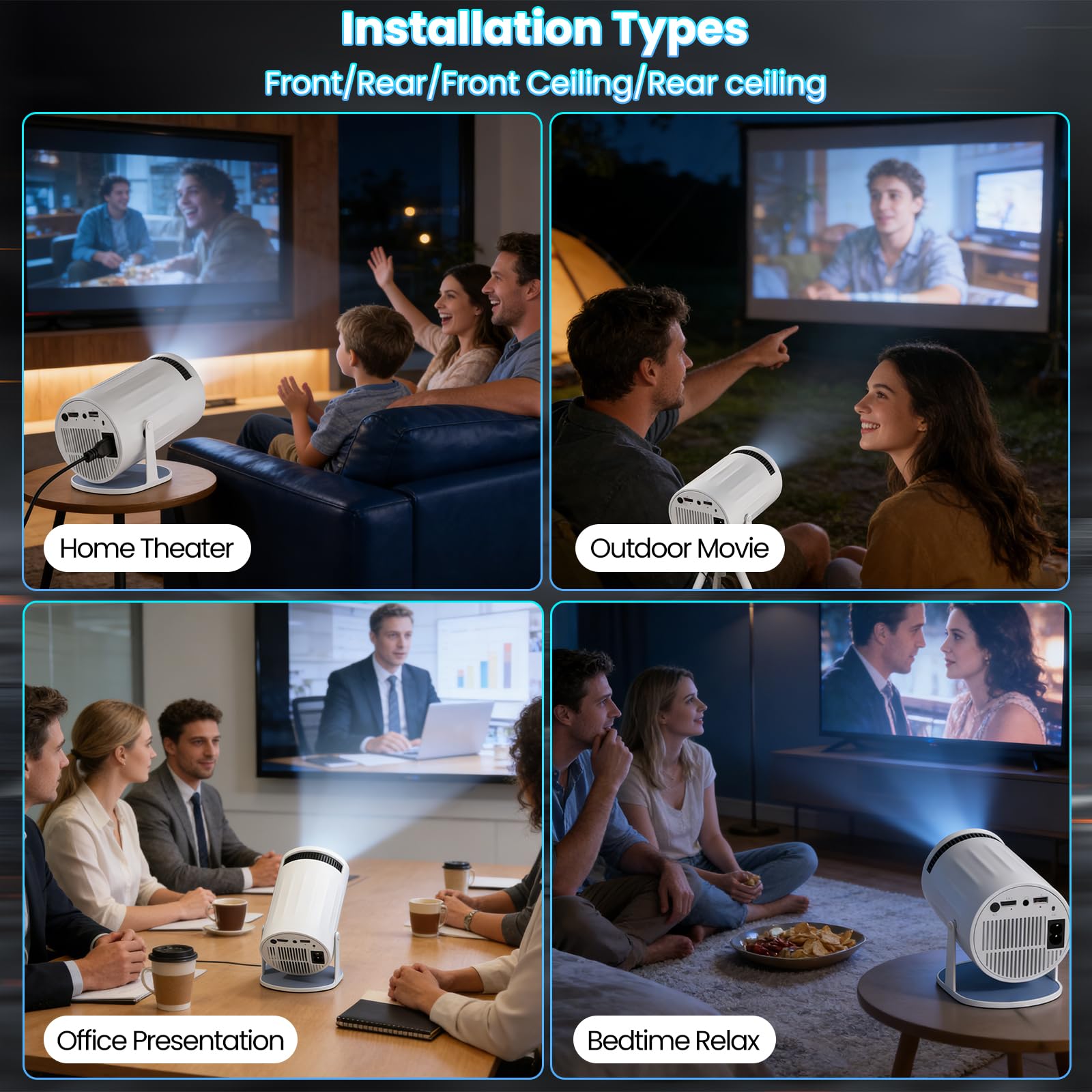 AMANKA Mini Proiettore con WiFi e Bluetooth Integrato, Proiettore PortatileAuto Keystone Home Theater Rotazione Di 180° Full HD Supportato per Telefono/PC/TV/HDMI/PS5, 200ANSI