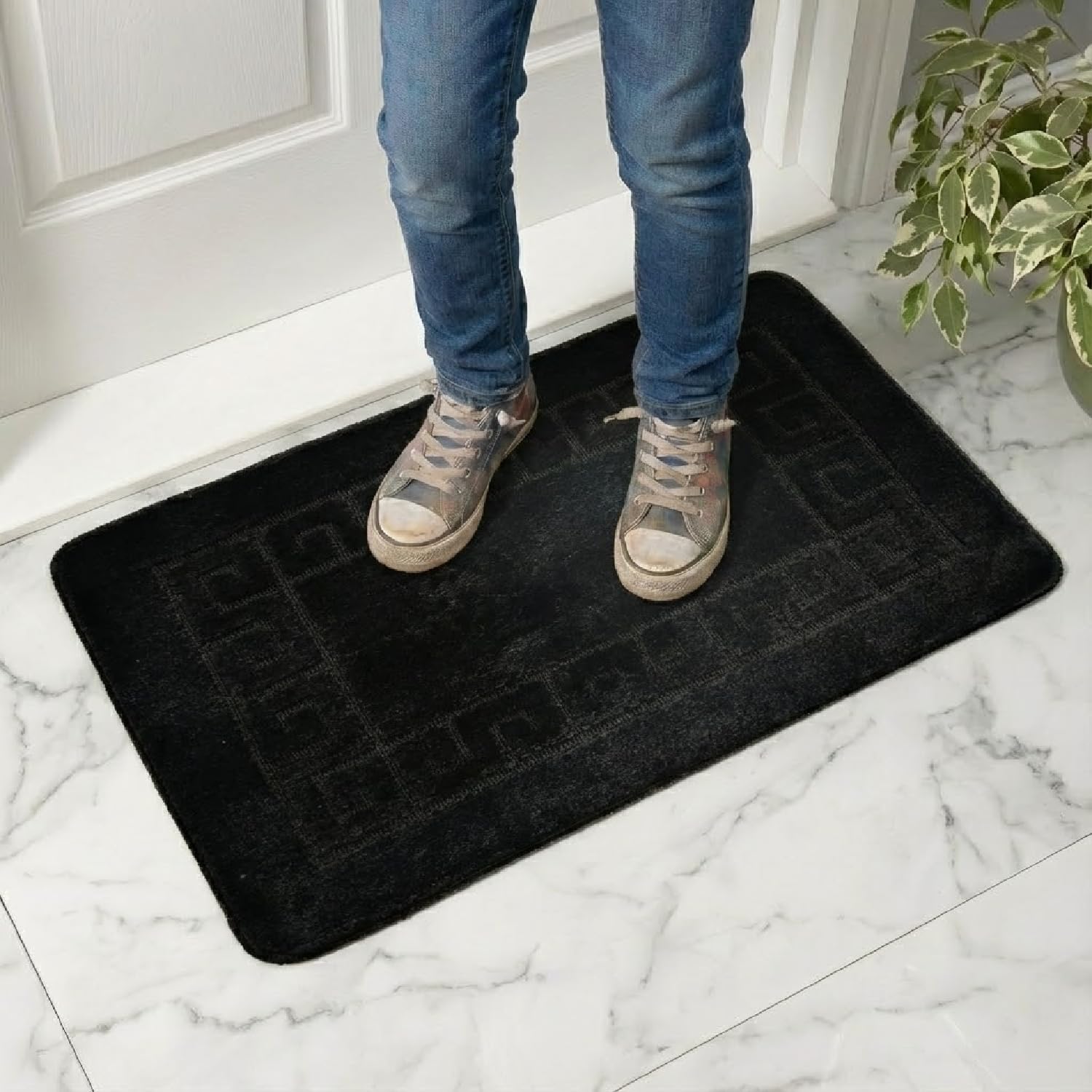 PHP Gel Back Non-Slip Washable Large Entrance Doormat |60 x 110 cm Outdoor and Indoor Dog Muddy Paws Floor Protector, Hallway, Bath and Kitchen - Black
