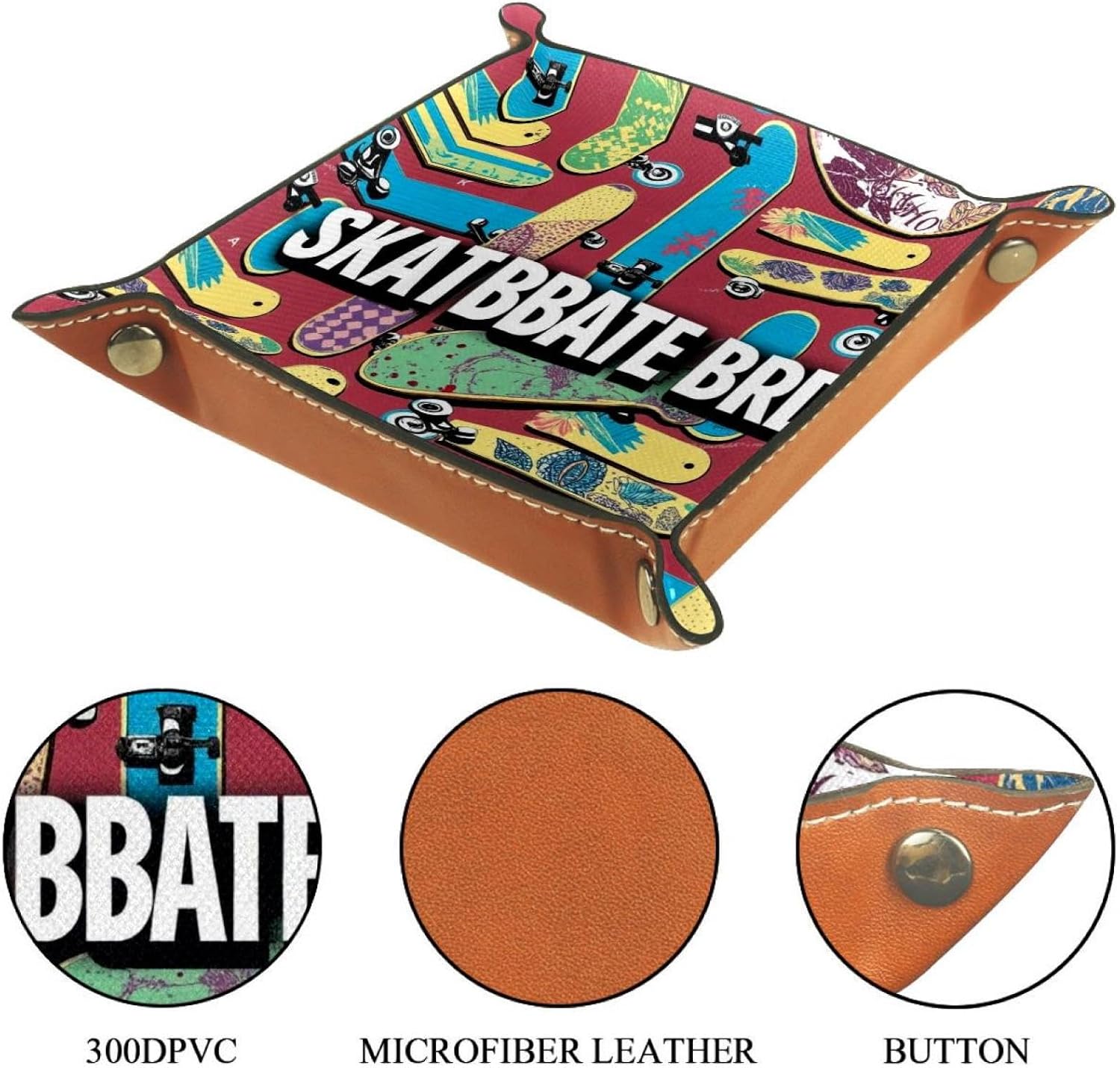 Skateboard Pattern Microfiber Leather Dice Trays Folding for RPG DND Table Games, Leather Dice Holder Storage Box Portable Folding Rolling Dice Tray, 16x16cm image 3