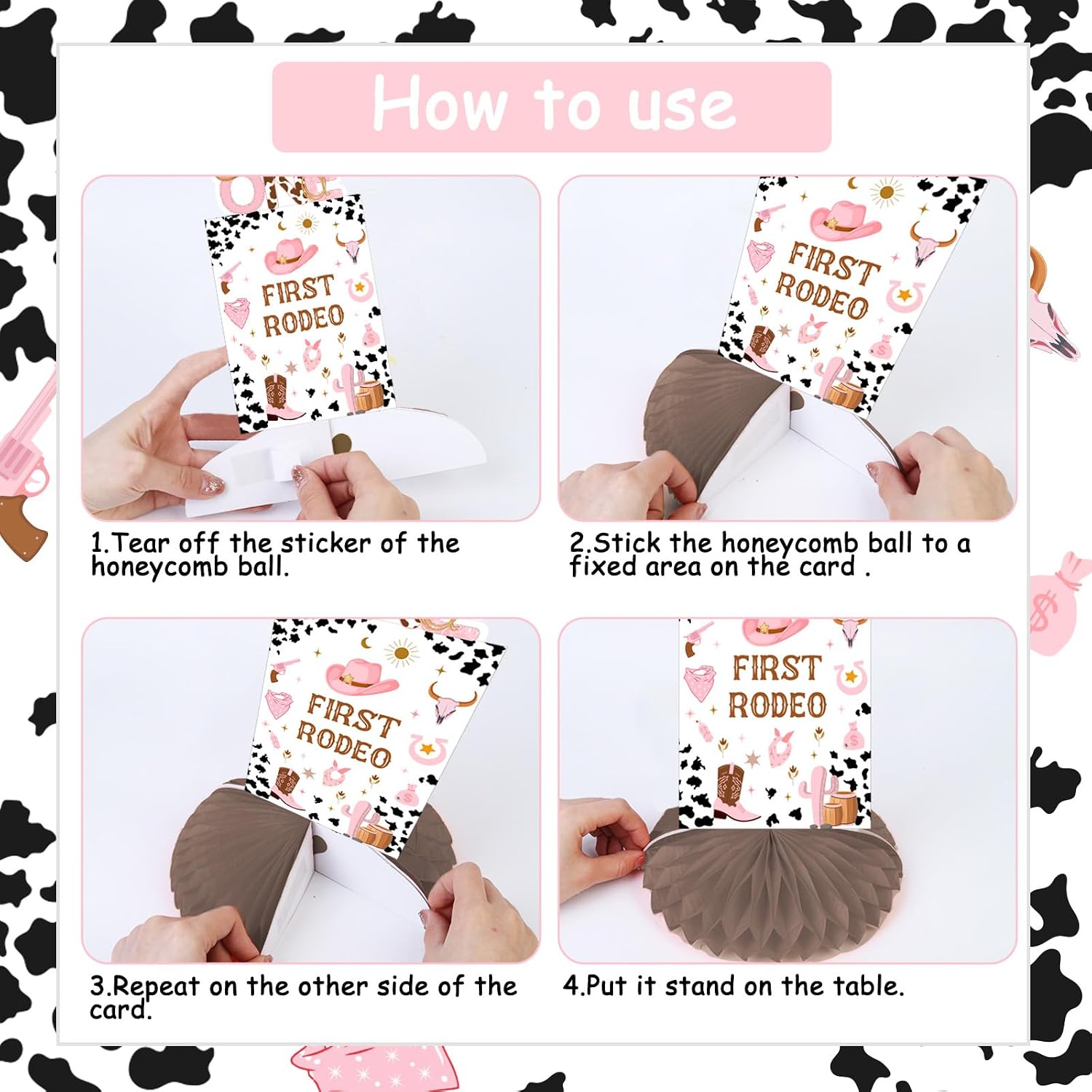 8Pcs Cowgirl First Rodeo Birthday Photo Honeycomb Centerpieces Pink Brown, My First Rodeo Party Decorations Girl, Western Cowgirl 1st Birthday Party Table Decor Party Supplies