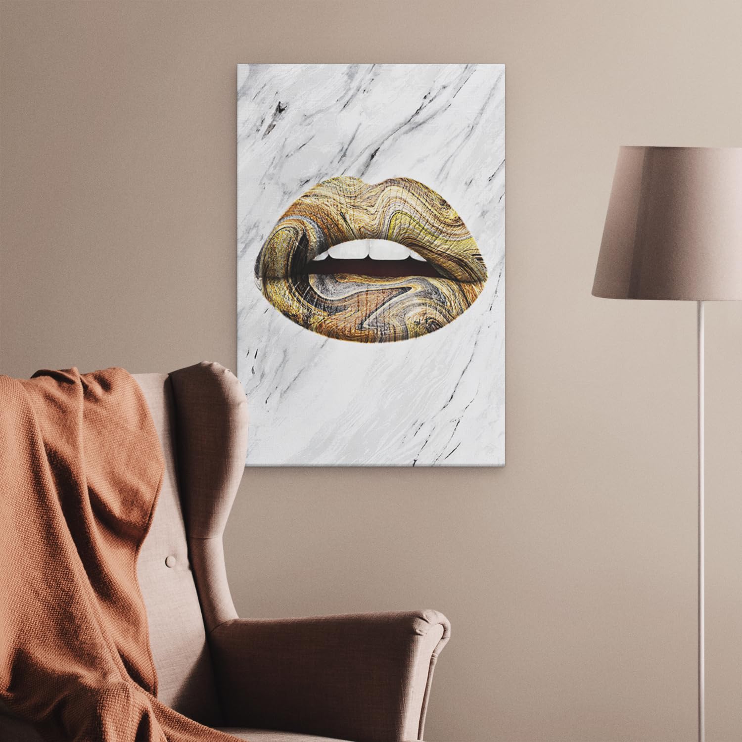 Artaza Cuadros Decoración Salón Modernos Labios Abstractos - 40x60 cm - Cuadros Decorativos Efecto Madera - Decoración Pared Baño - Lienzos Arte Moderno