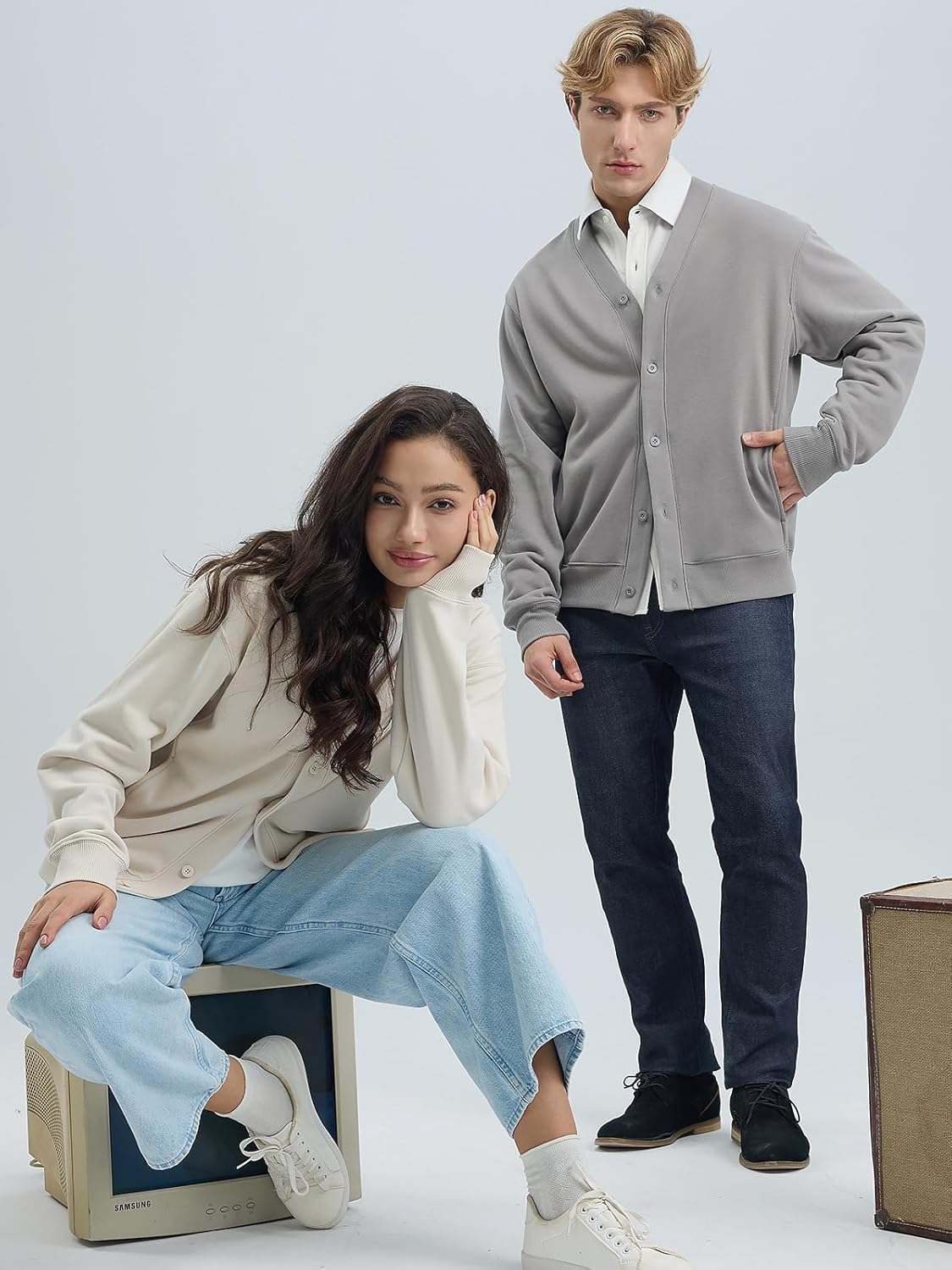 Button Up Cardigan Midweight French Terry 10.6 oz. Cotton Blend Fall Casual Sweatshirt for Men Women Unisex