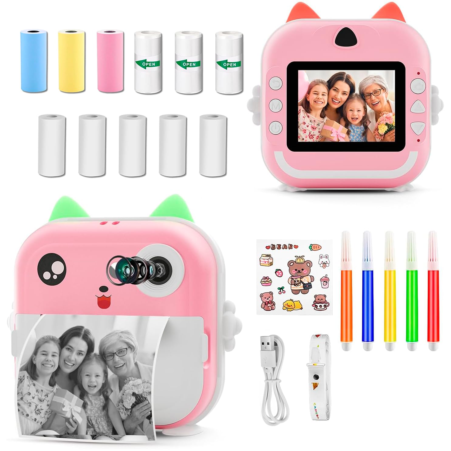 Cámara de Fotos Infantil, Cámara de Fotos Instantánea, Camara de Fotos Instantaneas Con 11 Rollos de Papel, Camara Fotos Instantaneas, Cámara Instantánea Para Niños, Camara Instanea Recargable