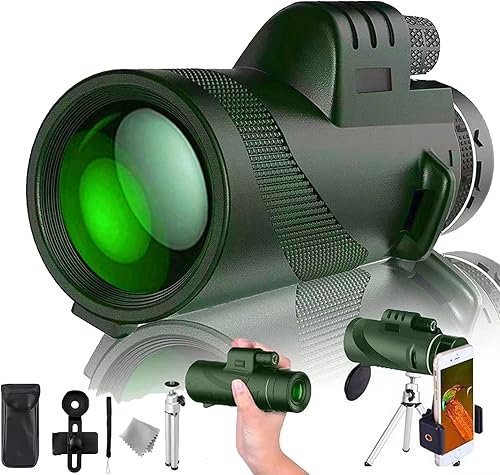 Telescopio monocular monocular HD de 12 × 50, con adaptador para teléfono inteligente y trípode de metal, monocular compacto impermeable de alta