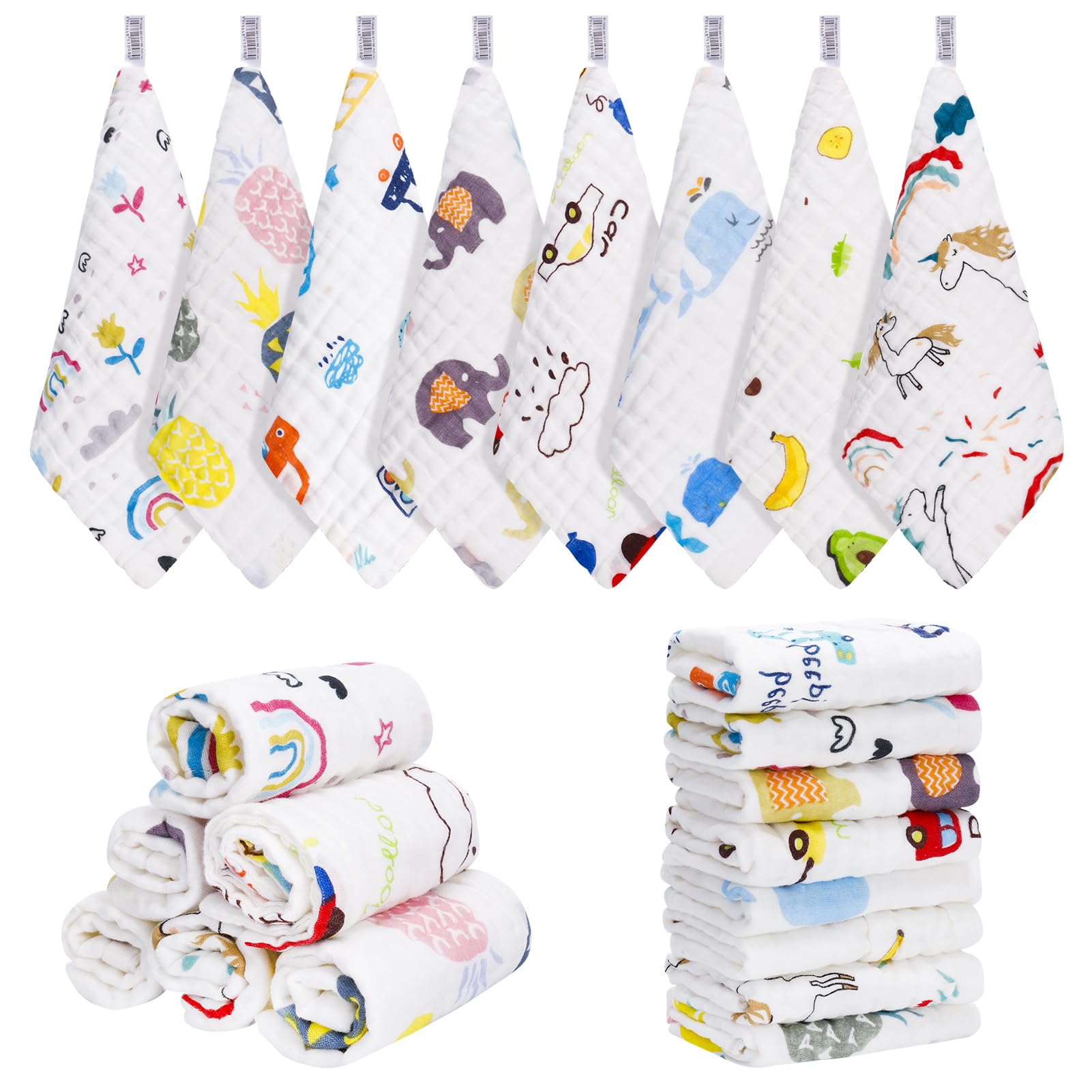 Set Salviette Mussola Neonato Cotone 25x25cm 8 Pezzi Morbidi Asciugamani Bagnetto