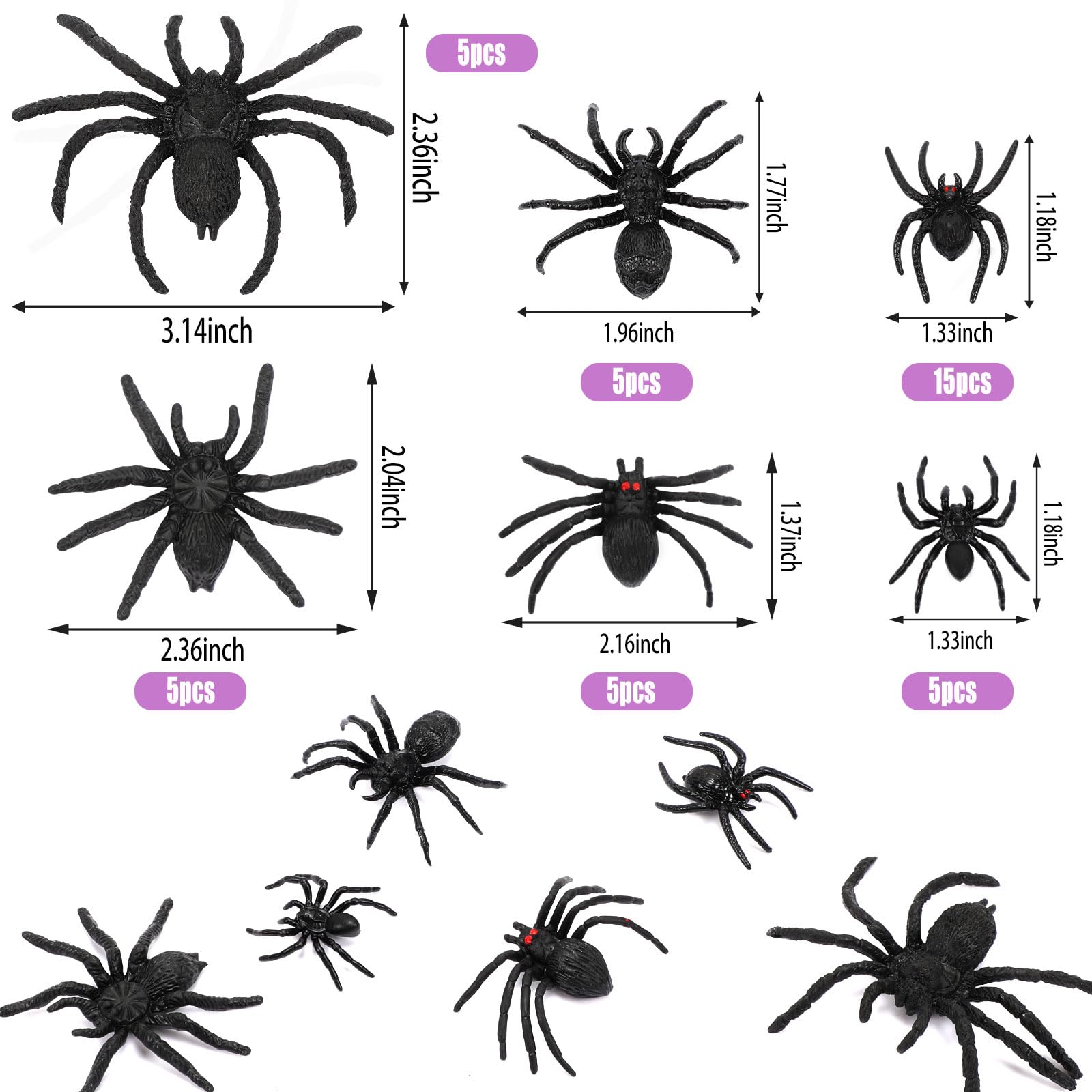 100 Pcs Black Plastic Halloween Spiders - Creepy Prank & Party Decor For Indoor/Outdoor Halloween Fun