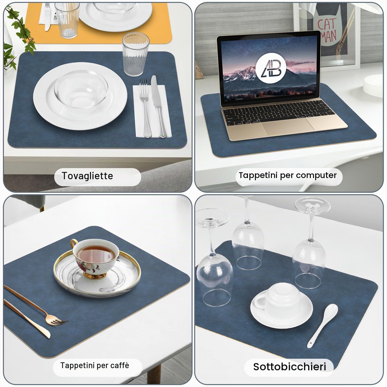 Tovagliette Americane Lavabili Set di 6 Tovagliette Colazione | Bifacciale Tovagliette Colazione Resistenti Tovaglietta Americana per Cucine Tavoli da Pranzo Uffici 43 × 30 CM Blu/ Giallo