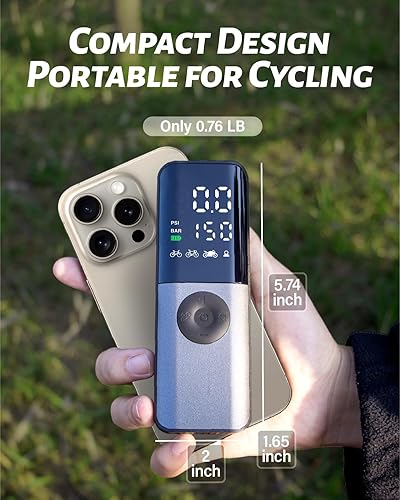 Miniatura 4 de BG01 Portable Bike Tire Air Pump for Presta, Schrader, Dunlop Valve, Fast Inflation 150Psi Electric Bicycle Inflator with Digital Pressure Gauge