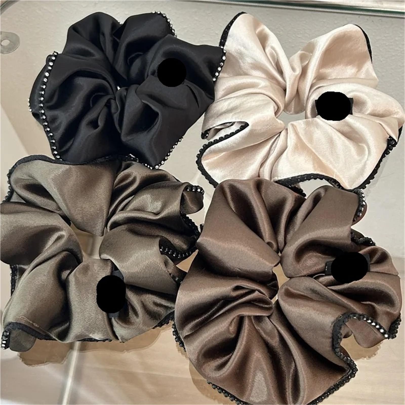 Haargummi Aus Stoff Große Haargummis aus Satin, elastische Haarbänder for Mädchen und Frauen, Strass-Kopfbedeckungen, Haar-Accessoires, dunkle Farben(Brown)