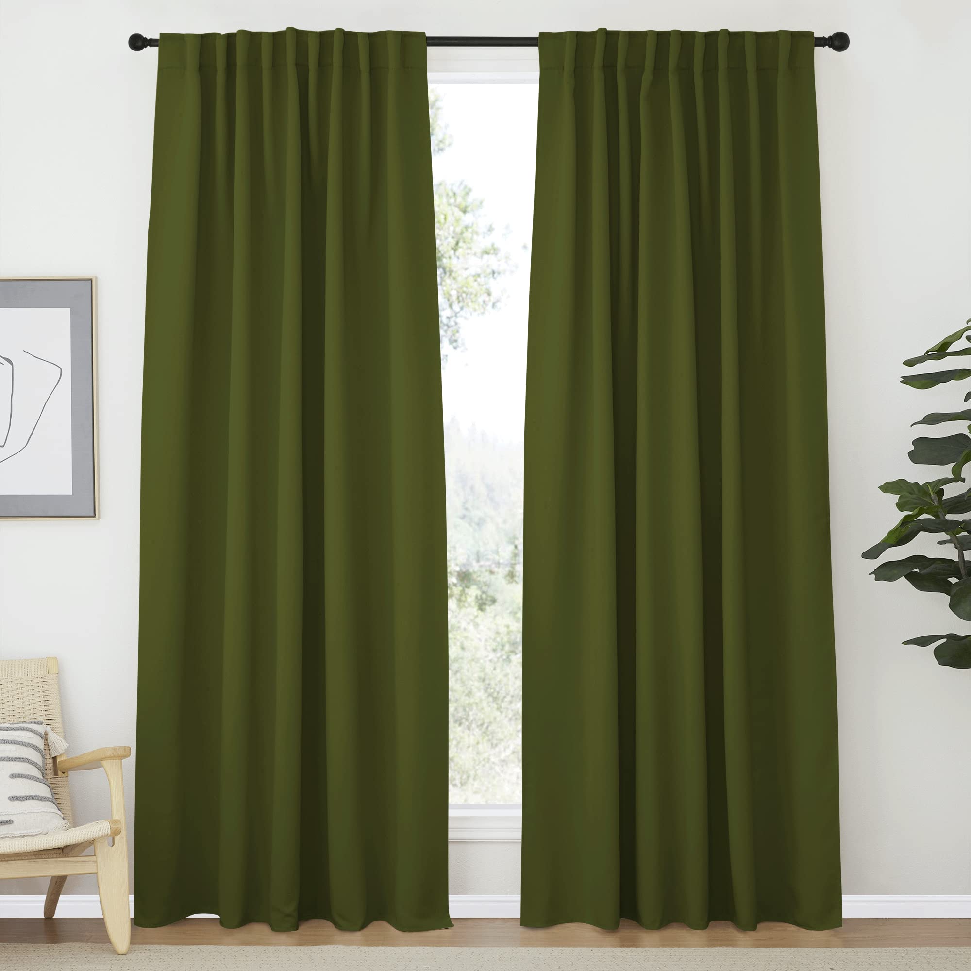 NICETOWN Living Room Blackout Draperies Curtains, Olive Green, W70 x L84, 2 Pieces, Room Darkening Window Blackout Drape Panels